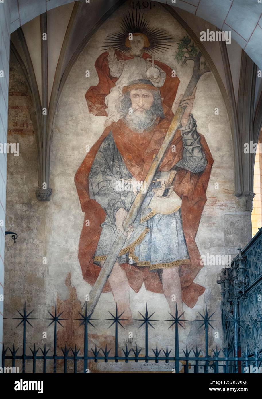 Fresque, fresque, Saint Christopher, Cathédrale d'Augsbourg, Bavière, Allemagne Banque D'Images