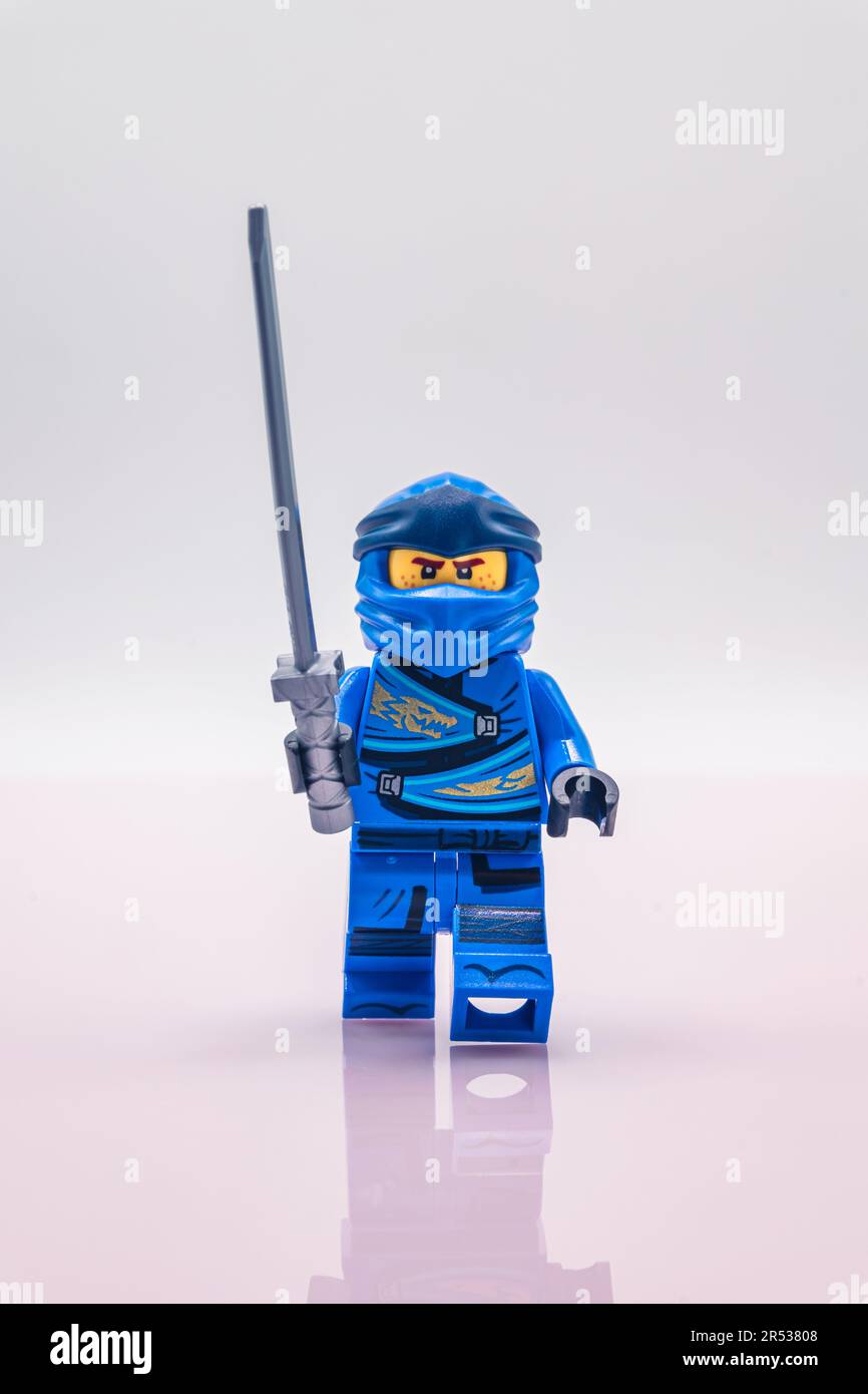 jouet lego Jay ninjago Minifigure avec réflexion Banque D'Images