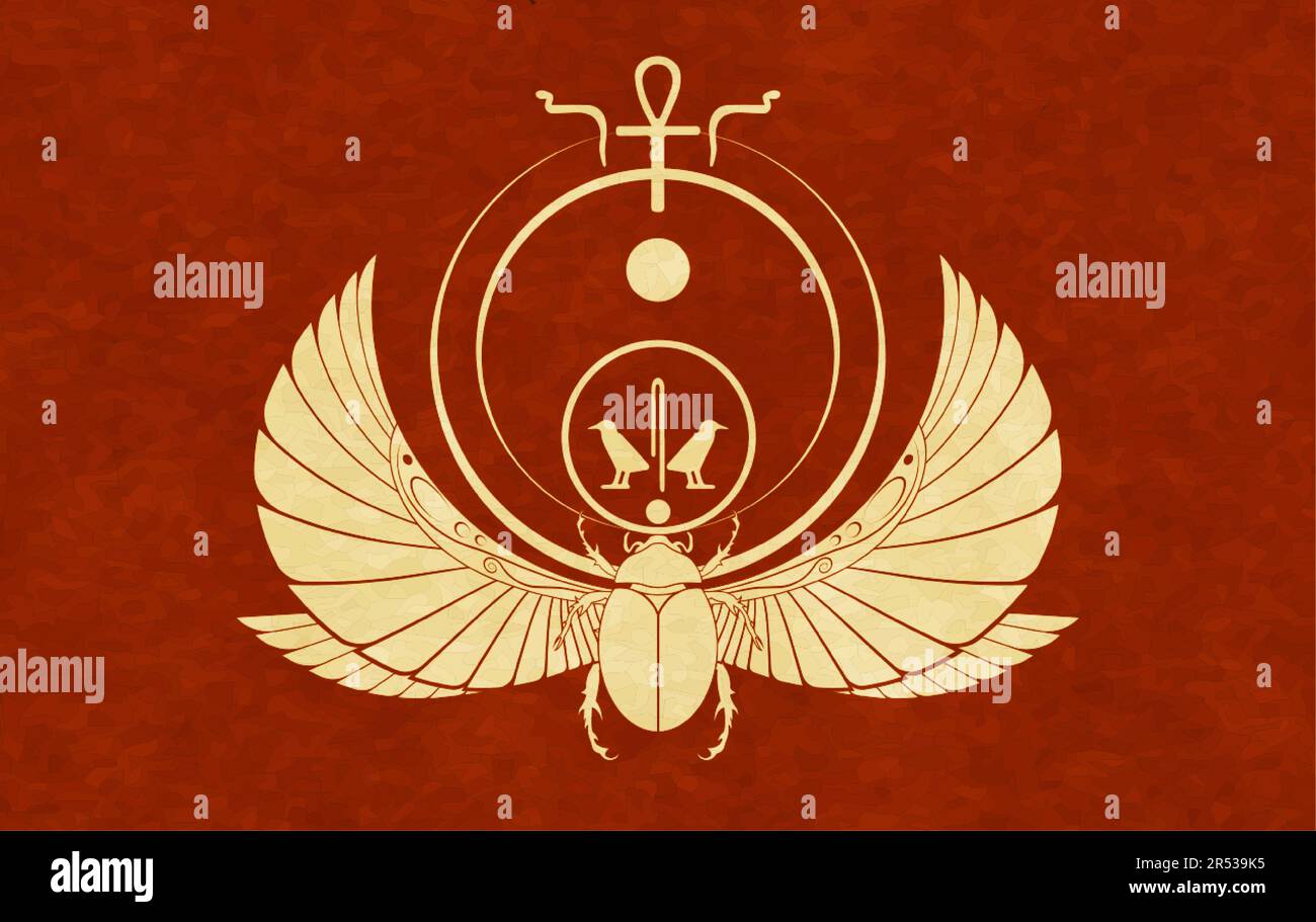 décoration murale scarabée sacrée égyptienne. coléoptère avec ailes. Logo d'illustration vectorielle, personnifiant le dieu Khepri. Symbole des anciens Égyptiens. Ancien Illustration de Vecteur