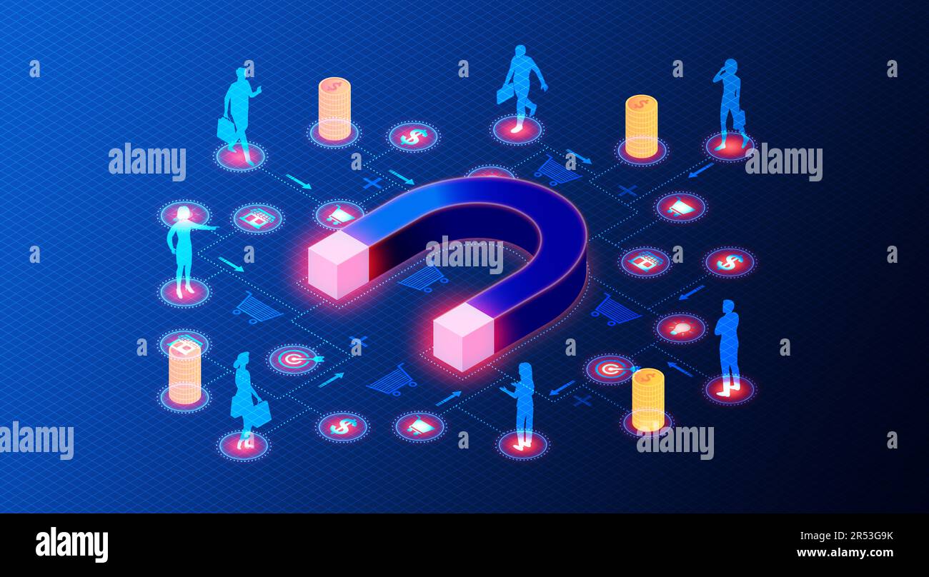 Concept d'acquisition de clients - le processus d'obtention de nouveaux clients pour une entreprise - 3D Illustration Banque D'Images