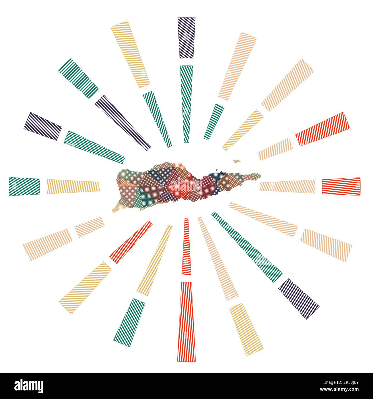 Saint Croix Sunburst. Faible rayure de polyrayons et carte de l'île. Illustration vectorielle tendance. Illustration de Vecteur