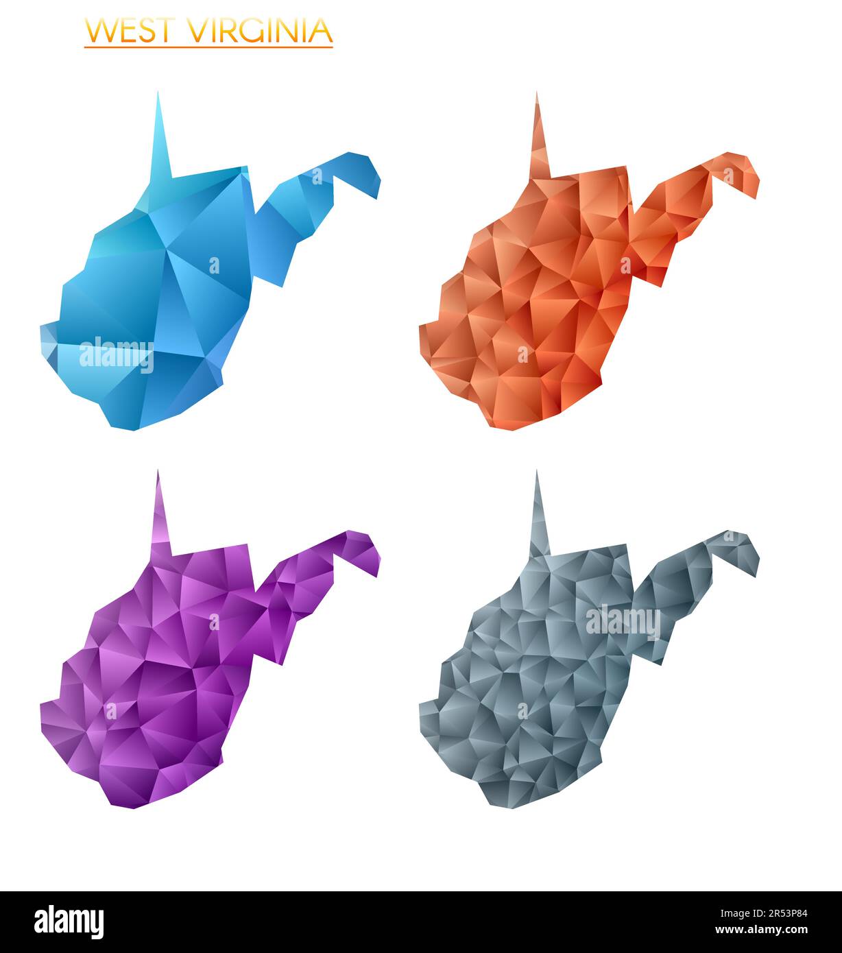 Ensemble de cartes polygonales vectorielles de Virginie occidentale. Carte de gradient lumineux de l'état américain dans le style poly bas. Illustration de Vecteur