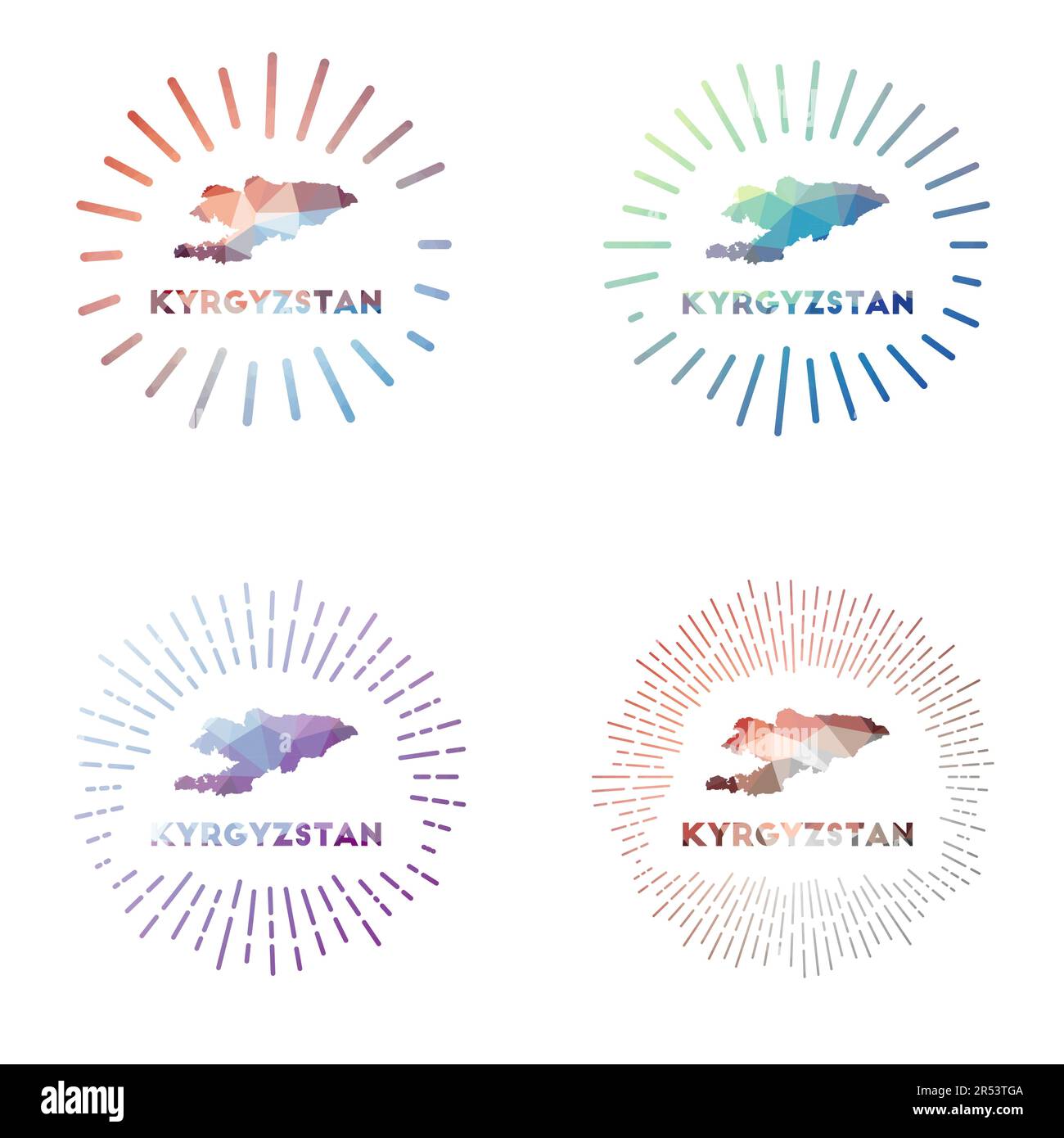 Ensemble d'ensoleillement Kyrgyzstan Low Poly. Logo du pays dans un style polygonal géométrique. Illustration vectorielle. Illustration de Vecteur