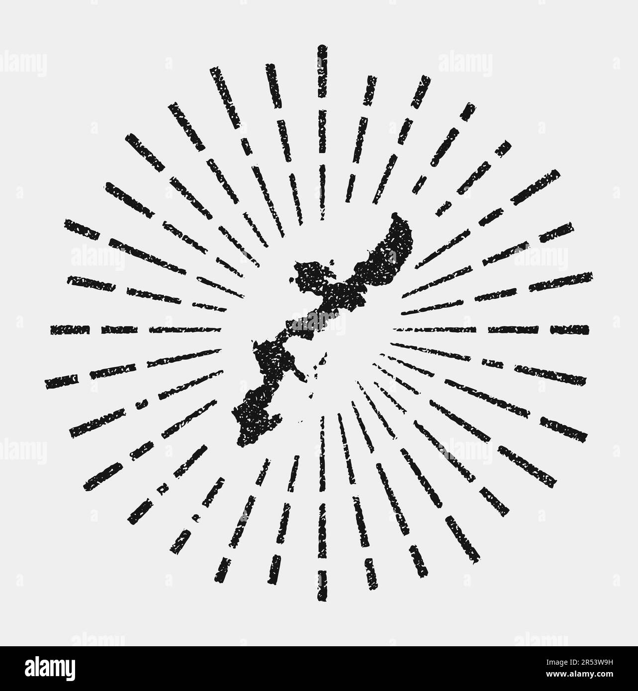 Carte ancienne de l'île d'Okinawa. Grunge Sunburst autour de l'île. Bordure d'Okinawa noire avec rayons de soleil sur fond blanc. Illustration vectorielle. Illustration de Vecteur