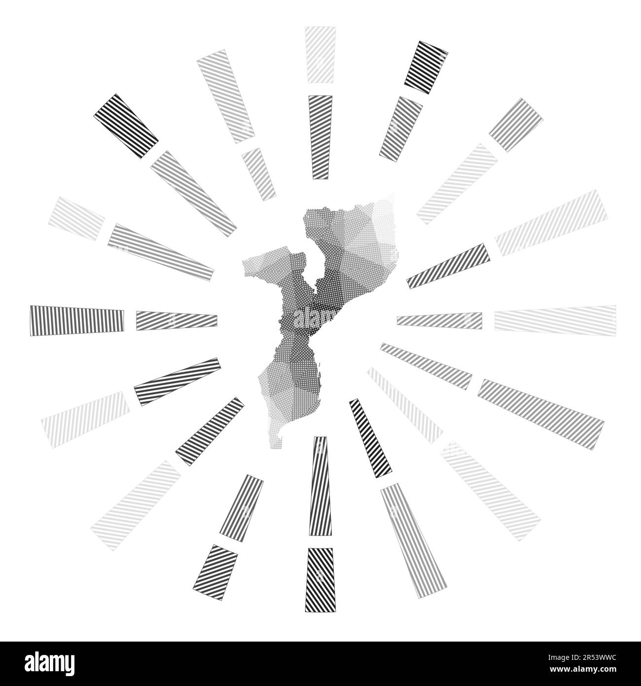 Le soleil du Mozambique a éclaté. Faible rayure de poly rayés et carte du pays. Illustration vectorielle attrayante. Illustration de Vecteur
