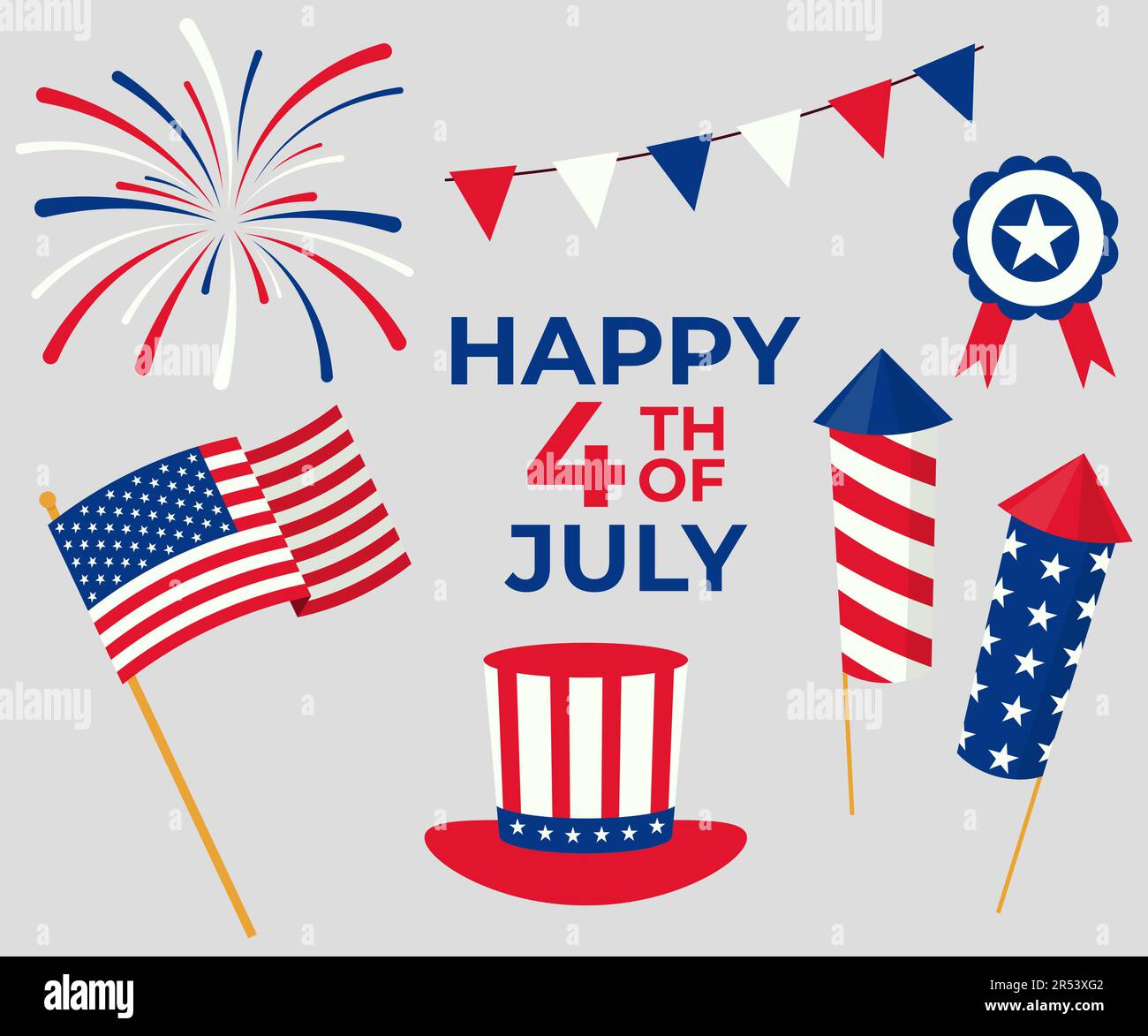 Ensemble de décorations Happy 4th juillet. Collection USA. Illustration vectorielle en style plat Illustration de Vecteur