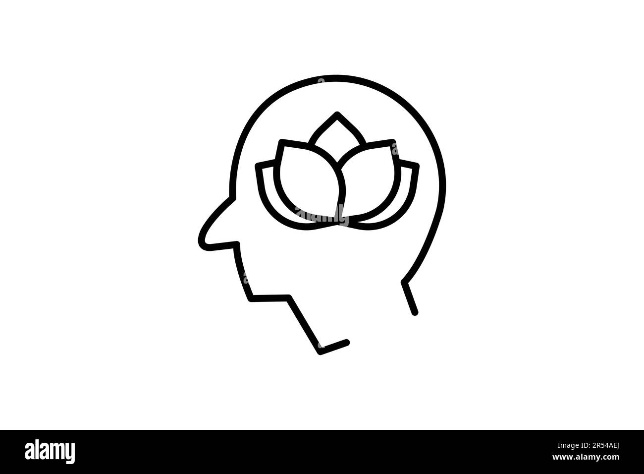 Icône tranquillité d'esprit. lotus dans la tête. icône liée à la méditation, la relaxation. Style icône de ligne. Conception vectorielle simple modifiable Illustration de Vecteur