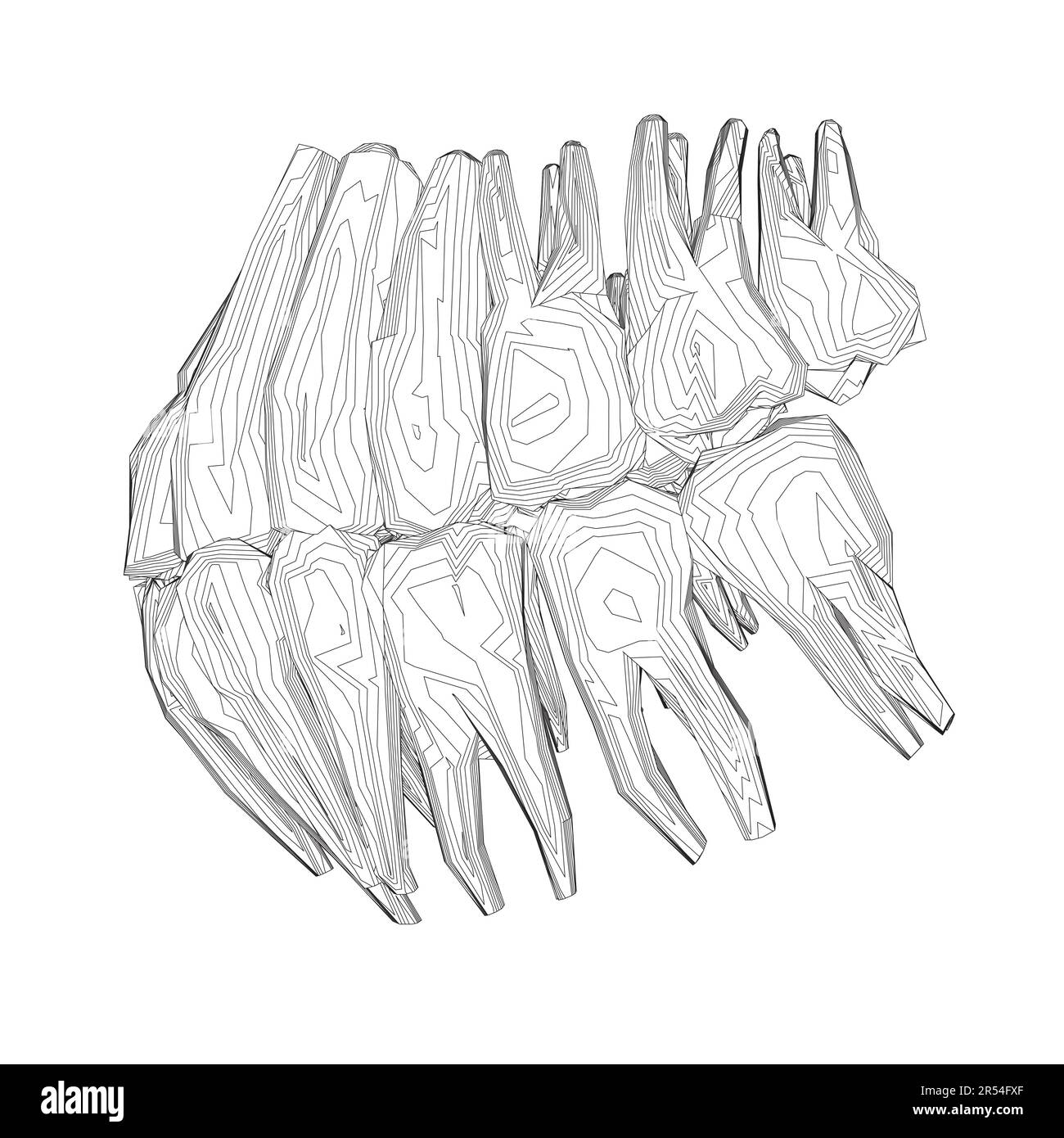 Contour des dents. Différents types de collection de dents humaines dessinés à la main. Modèle graphique pour dentiste. Fangs de gravure et molaires. Soins dentaires oraux. Mal de dents Illustration de Vecteur