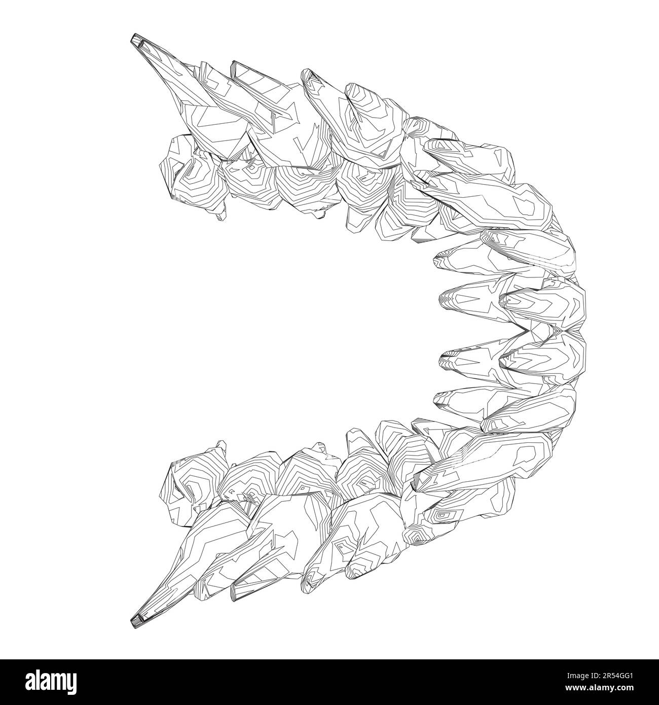 Contour des dents. Différents types de collection de dents humaines dessinés à la main. Modèle graphique pour dentiste. Fangs de gravure et molaires. Soins dentaires oraux. Mal de dents Illustration de Vecteur