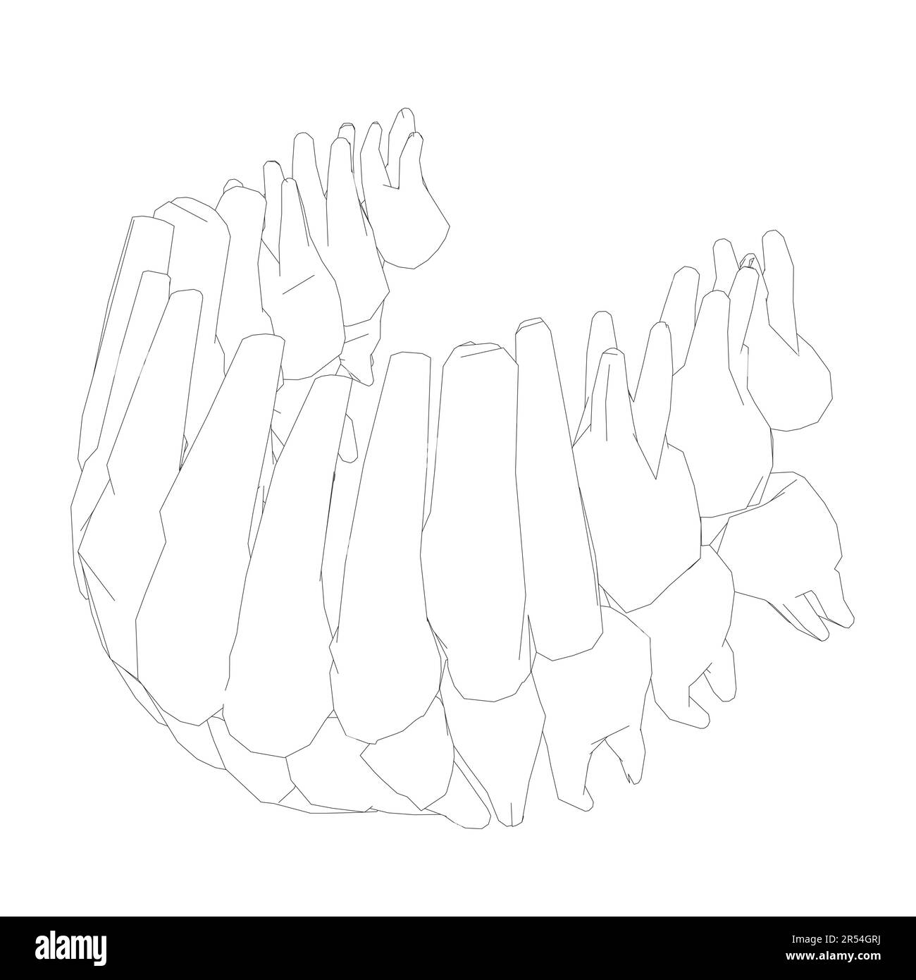 Contour des dents. Différents types de collection de dents humaines dessinés à la main. Modèle graphique pour dentiste. Fangs de gravure et molaires. Soins dentaires oraux. Mal de dents Illustration de Vecteur
