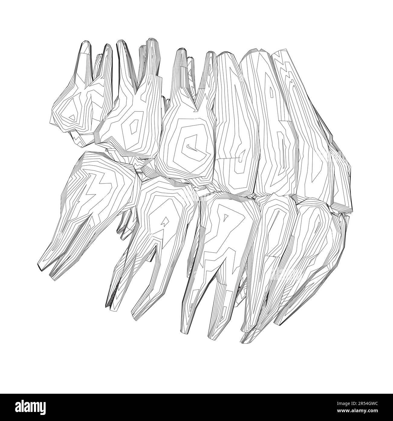 Contour des dents. Différents types de collection de dents humaines dessinés à la main. Modèle graphique pour dentiste. Fangs de gravure et molaires. Soins dentaires oraux. Mal de dents Illustration de Vecteur