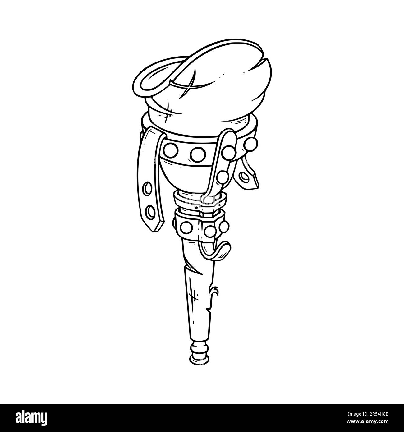 Prothèse de jambe en bois pirate. Jambe prothétique Corsair dans un style rétro vintage. Illustration vectorielle isolée sur fond blanc Illustration de Vecteur