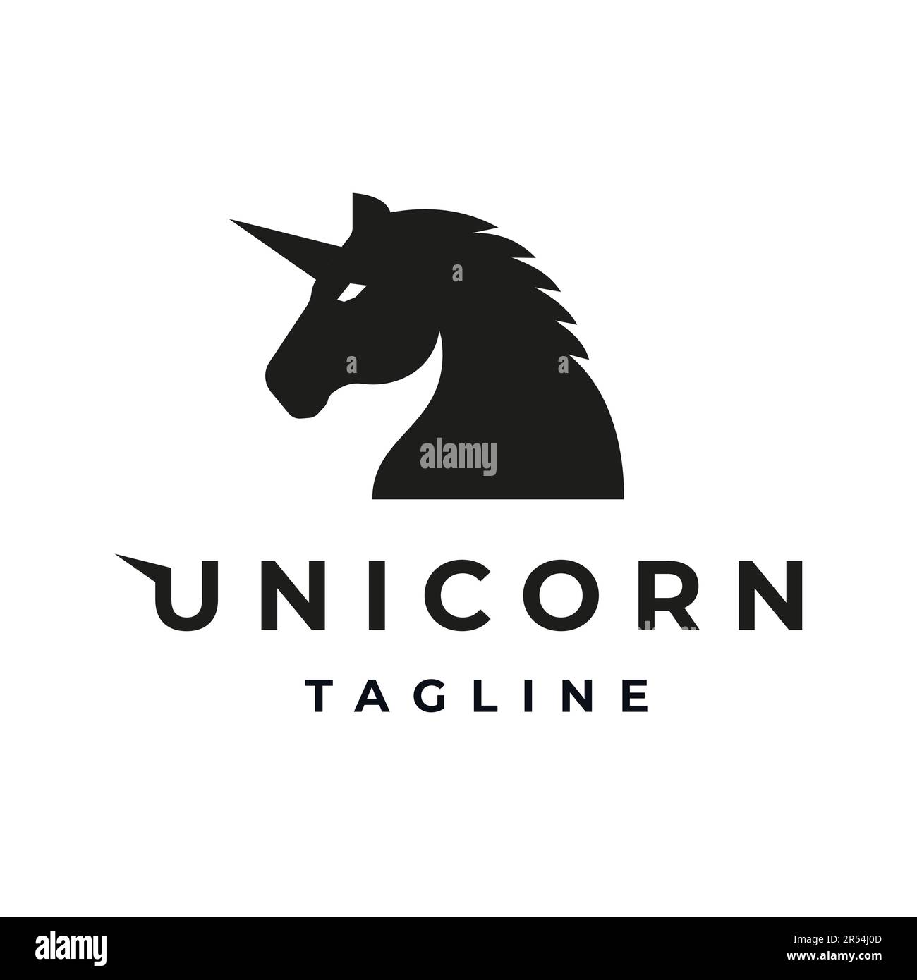Silhouette rétro vintage de tête de cheval Unicorn avec une seule corne sur la tête, logo de cheval Unicorn, symbole, emblème, modèle de conception Illustration de Vecteur