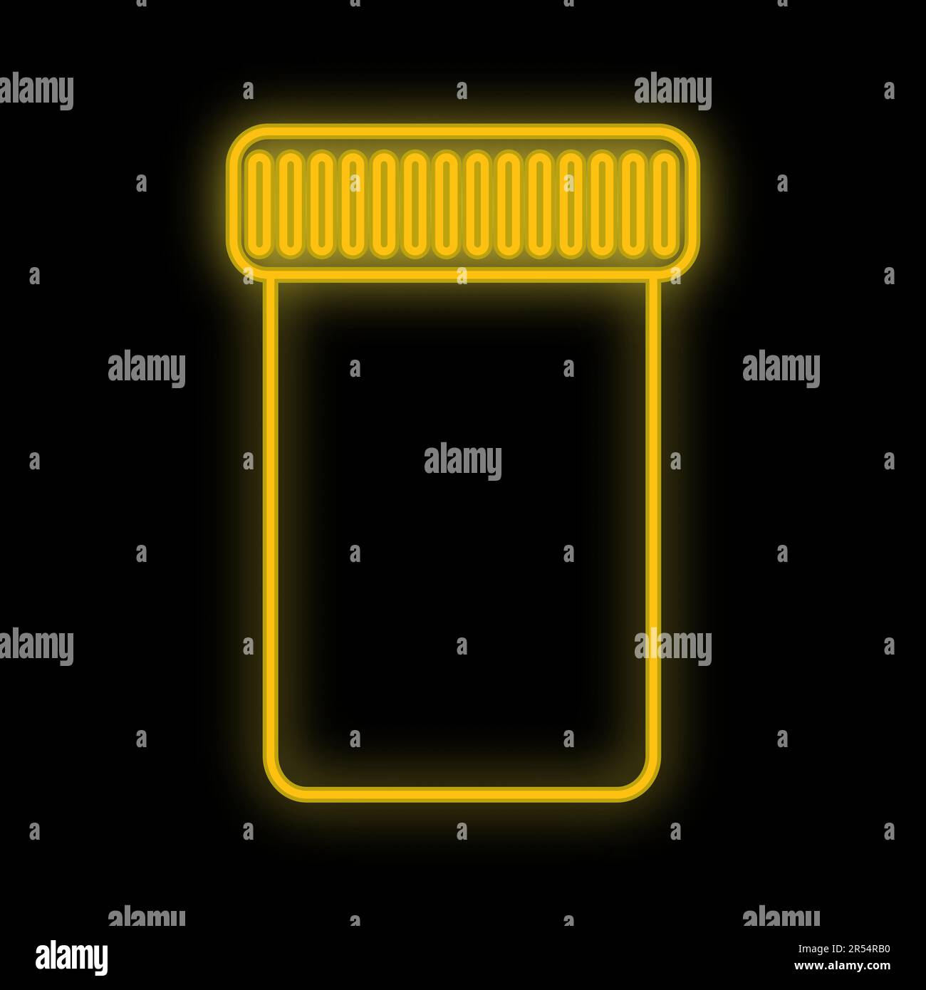 Lumineux jaune lumineux médical numérique néon signe pour une pharmacie ou un magasin d'hôpital beau brillant avec des bocaux pour pilules sur un fond noir. Vecteur il Illustration de Vecteur