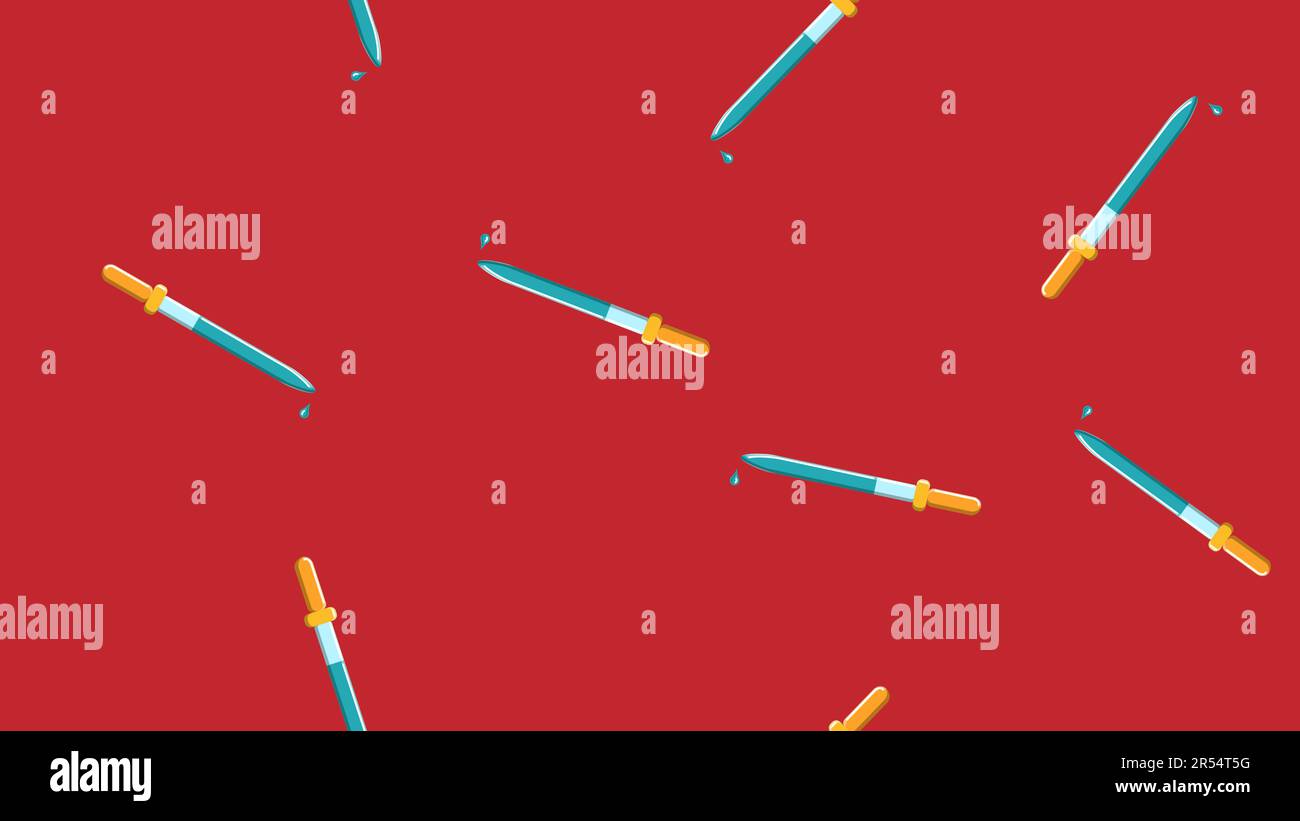 Texture sans couture des perches de médicaments scientifiques répétitifs sans fin pour le titrage, l'instillation de médicaments avec des gouttes sur un bac rouge Illustration de Vecteur