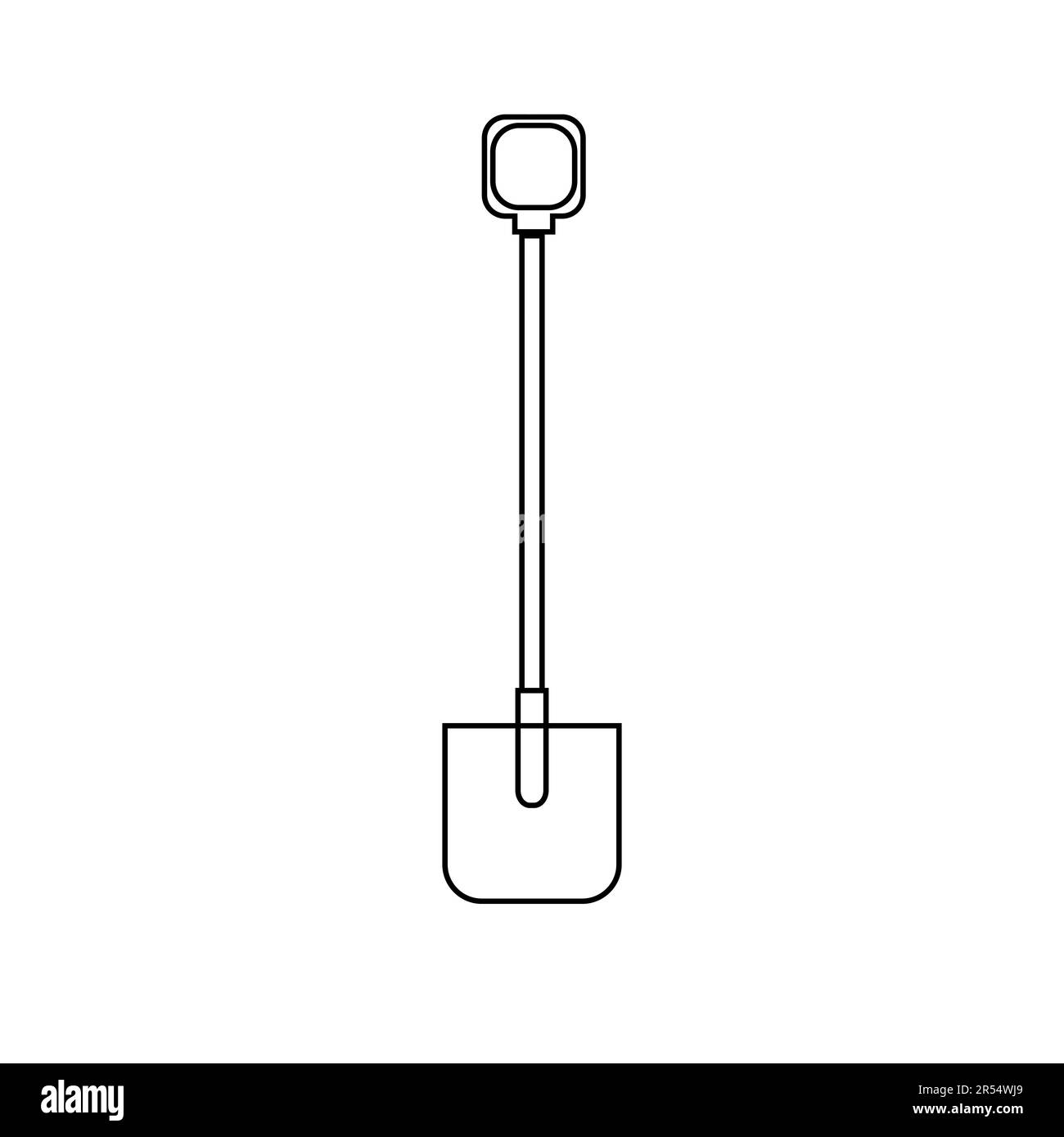 Icône noire et blanche d'une construction agro belle pelle avec une poignée en bois pour creuser le sol. Outils de jardin sur fond blanc. Vecteur i Illustration de Vecteur