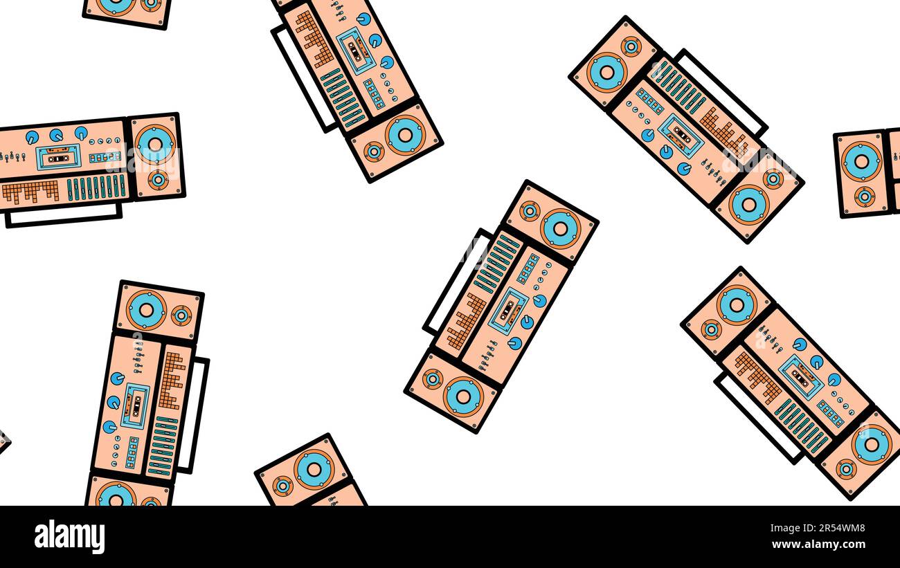 Sans couture motif sans fin avec musique cassette audio anciens magnétophones rétro de cassette hippster vintage de 70s, 80s, 90s isolé sur fond blanc. Vecteur il Illustration de Vecteur