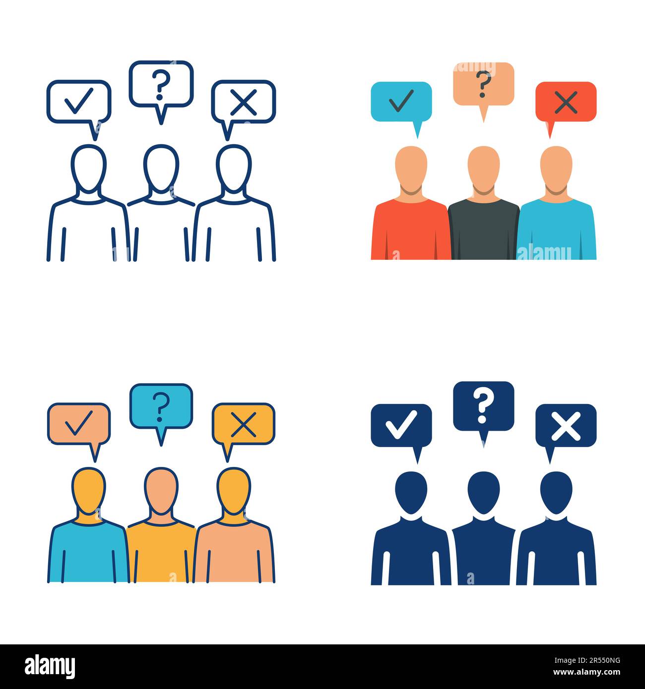 Icône d'enquête d'opinion publique en forme de ligne et de plat. Symbole de sondage d'opinion. Satisfaction du client, questionnaire de groupe. Illustration vectorielle. Illustration de Vecteur