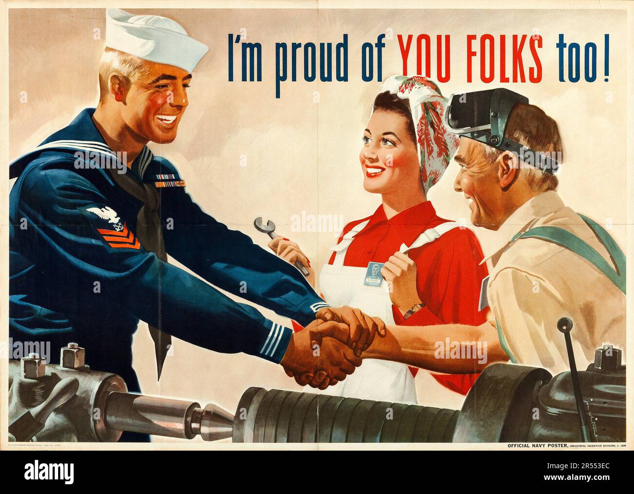 Propagande américaine de la Seconde Guerre mondiale (États-Unis Bureau d'impression du gouvernement, 1944). Navy Poster - « Je suis fier de vous aussi ! », Jon Whitcomb Artwork Banque D'Images
