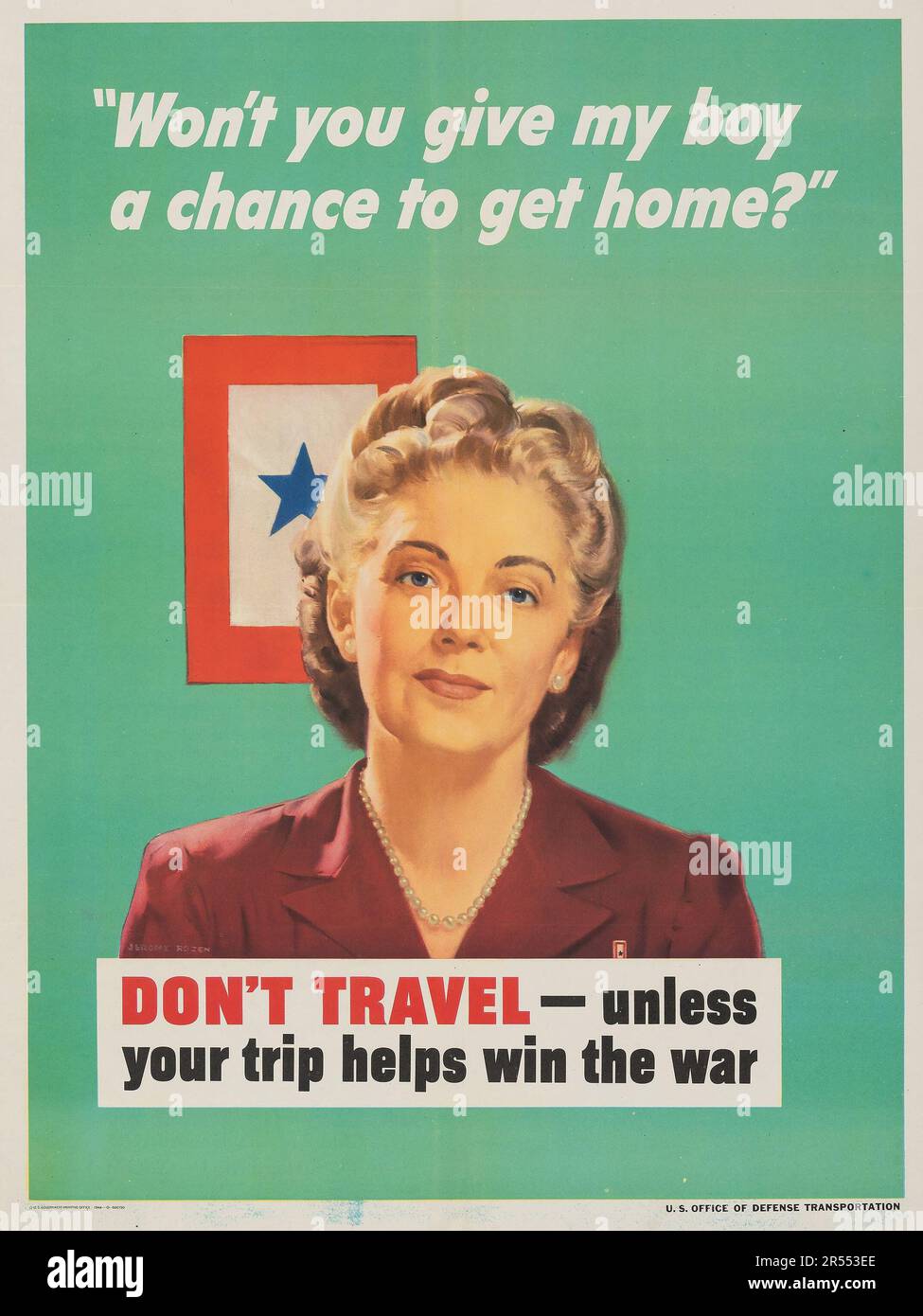Propagande américaine de la Seconde Guerre mondiale (États-Unis Bureau d'impression du gouvernement, 1944). Affiche du Bureau du transport de la défense Banque D'Images
