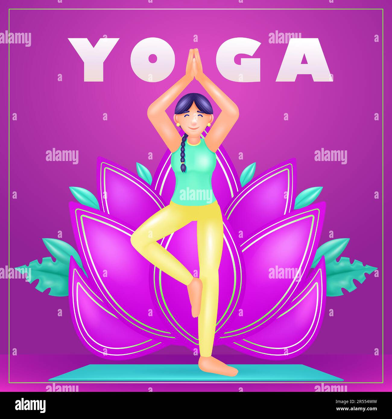 Jeune femme pratiquant le yoga. Exercice physique et spirituel. 3d illustration vectorielle. Adapté aux événements, à la spiritualité et aux sports Illustration de Vecteur