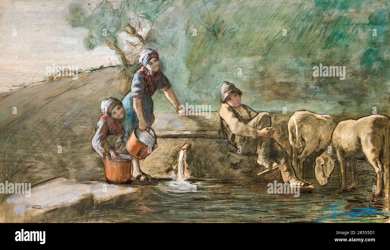 Giovanni Segantini, le berger dans l'Amour, peinture aquarelle avant 1899 Banque D'Images