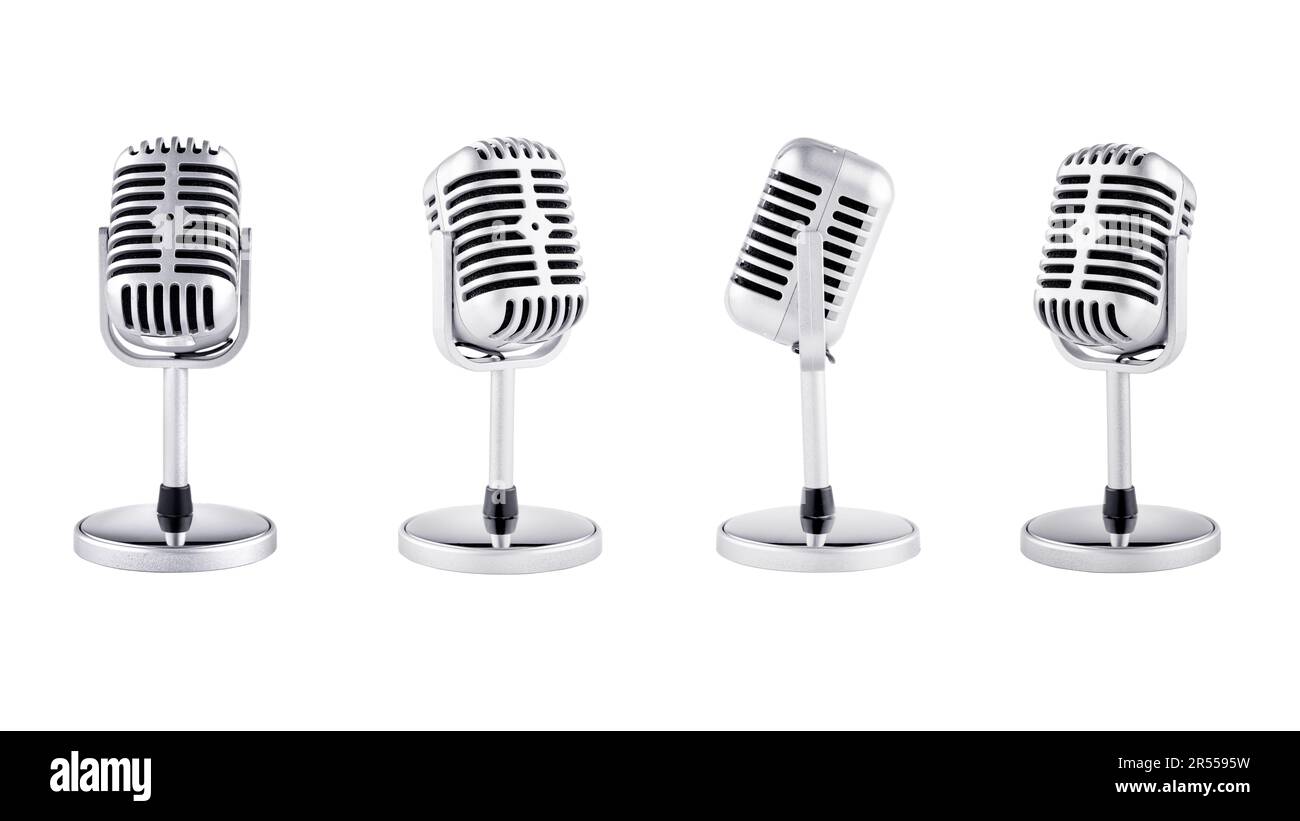 Le microphone est isolé sur fond blanc. Concept de journée mondiale de la musique Banque D'Images