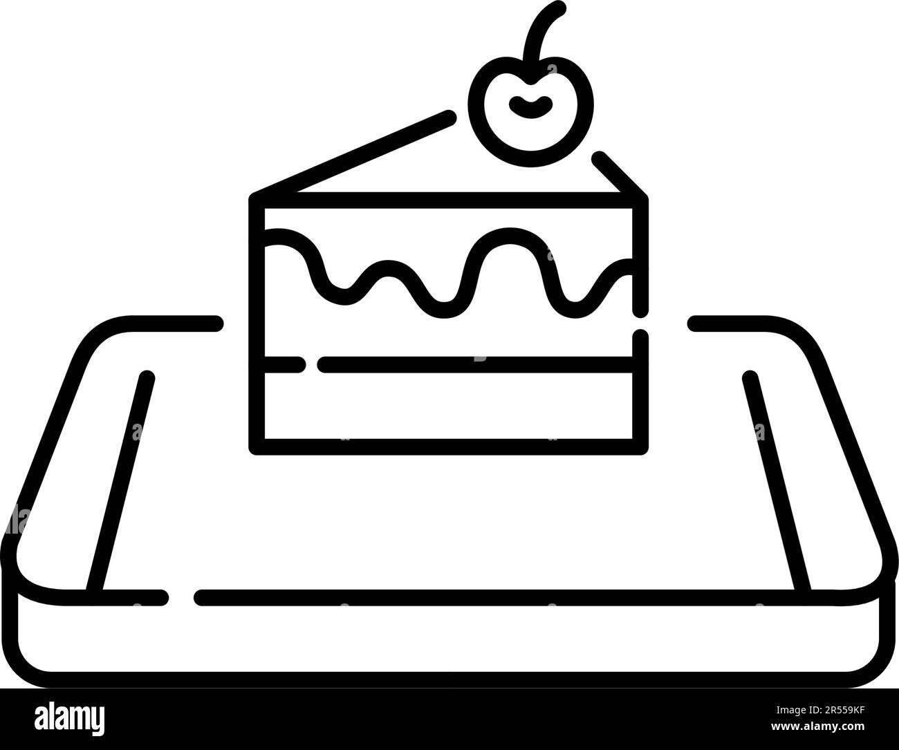 Tranche de gâteau avec cerise sur le dessus. Application mobile de livraison de bonbons et desserts. Pixel parfait, contour modifiable Illustration de Vecteur