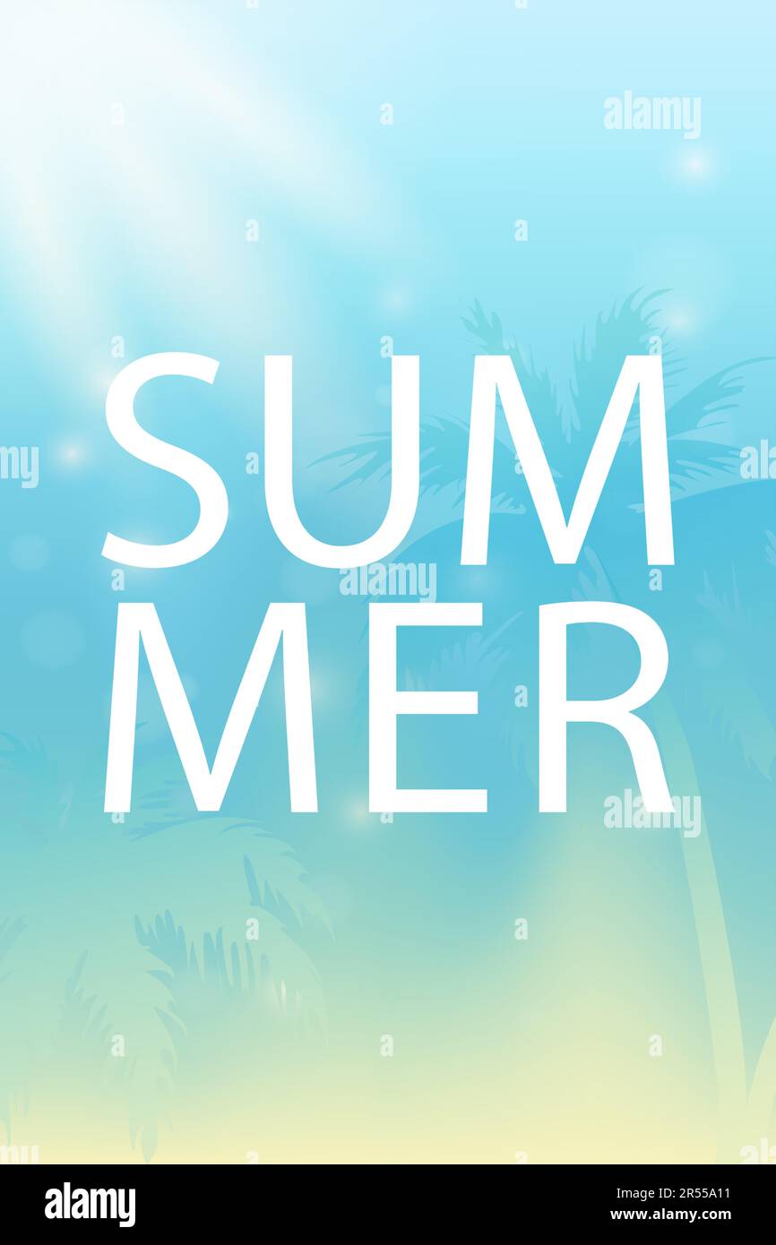 Arrière-plan d'été de couleur bleue avec reflets du soleil et palmiers. L'inscription été sur fond bleu. Illustration vectorielle Illustration de Vecteur