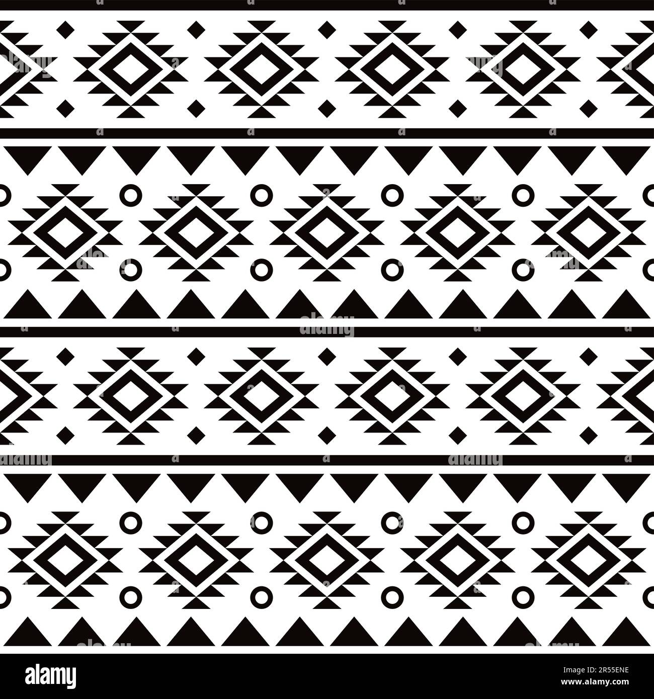 Motif vectoriel géométrique sans couture tribal Aztec, motif abstrait Navajo en noir et blanc Illustration de Vecteur