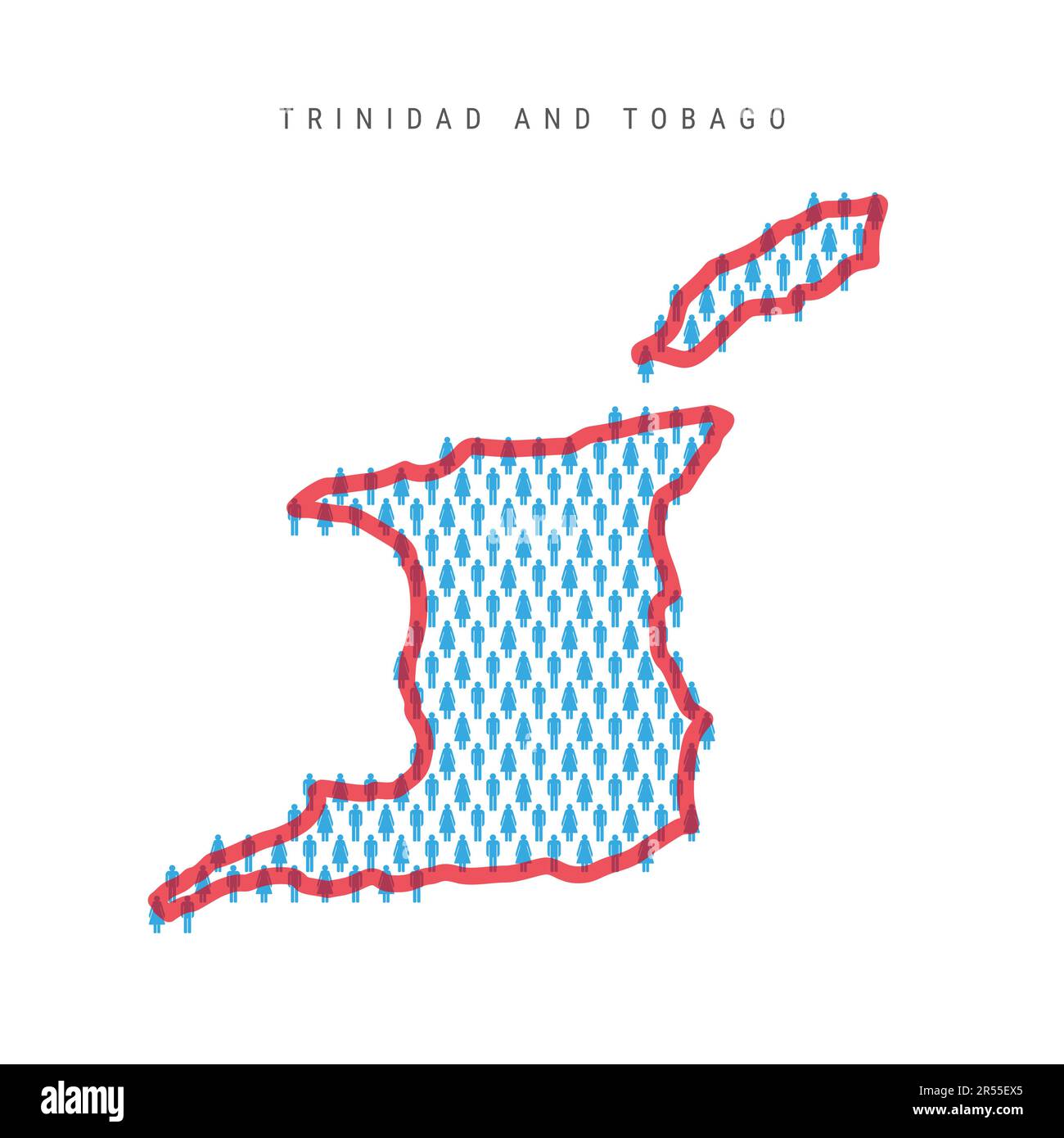 Carte de la population de Trinité-et-Tobago. Les personnages en bâton sont cartographies avec une bordure rouge translucide en gras. Modèle d'icônes hommes et femmes. Vecteur isolé Illustration de Vecteur