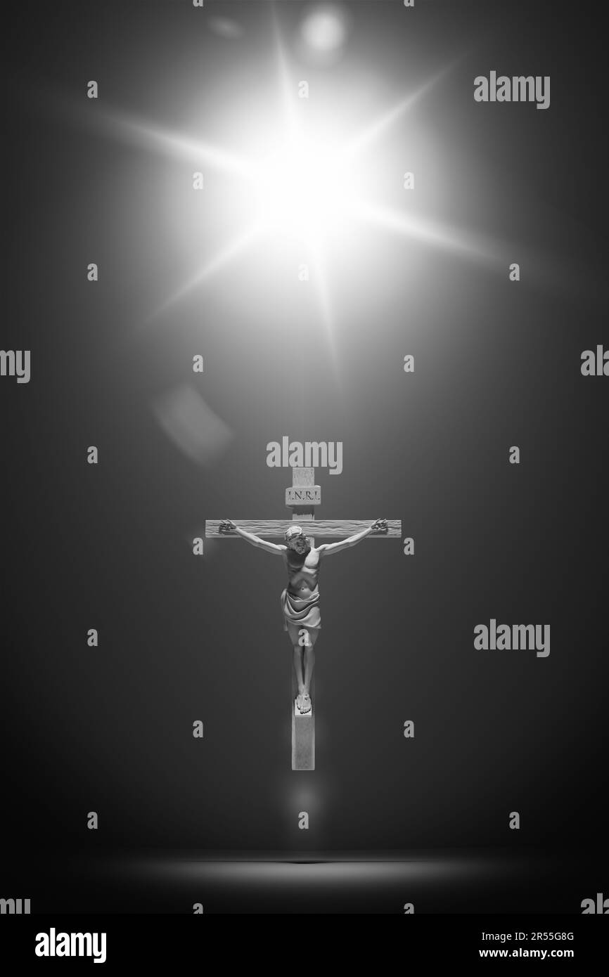Crucifixion de Jésus-Christ passion Croix-étoile mort souffrance expiation du Salut symbole religieux 3D l'illustration rend le rendu numérique Banque D'Images