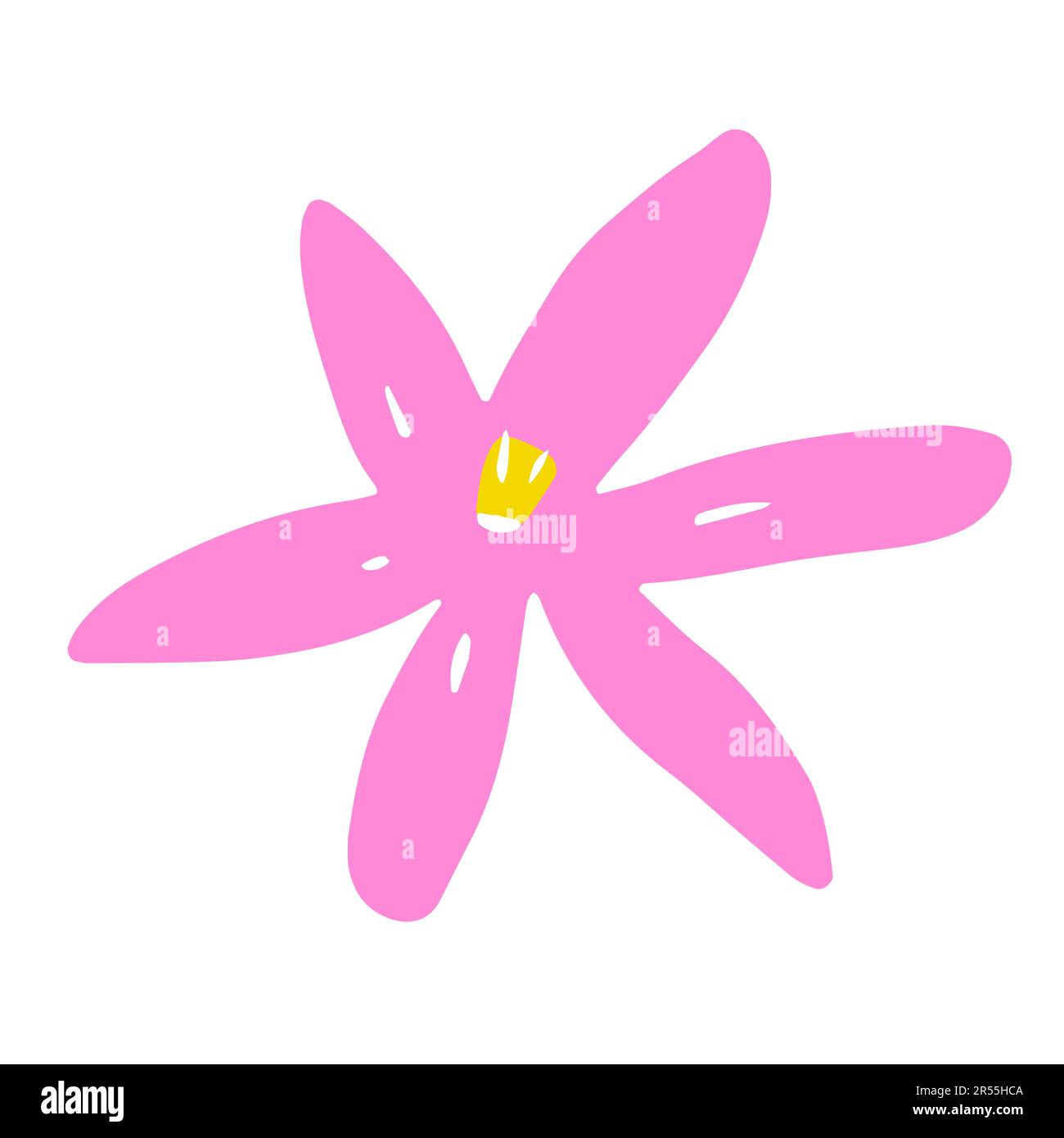 Vecteur fleur abstraite. Fleur de couleur isolée sur fond blanc. Marguerite dessinée à la main. Plante de pétales rose de dessin animé. Signe bouquet frais. Symbole de l'été, Illustration de Vecteur