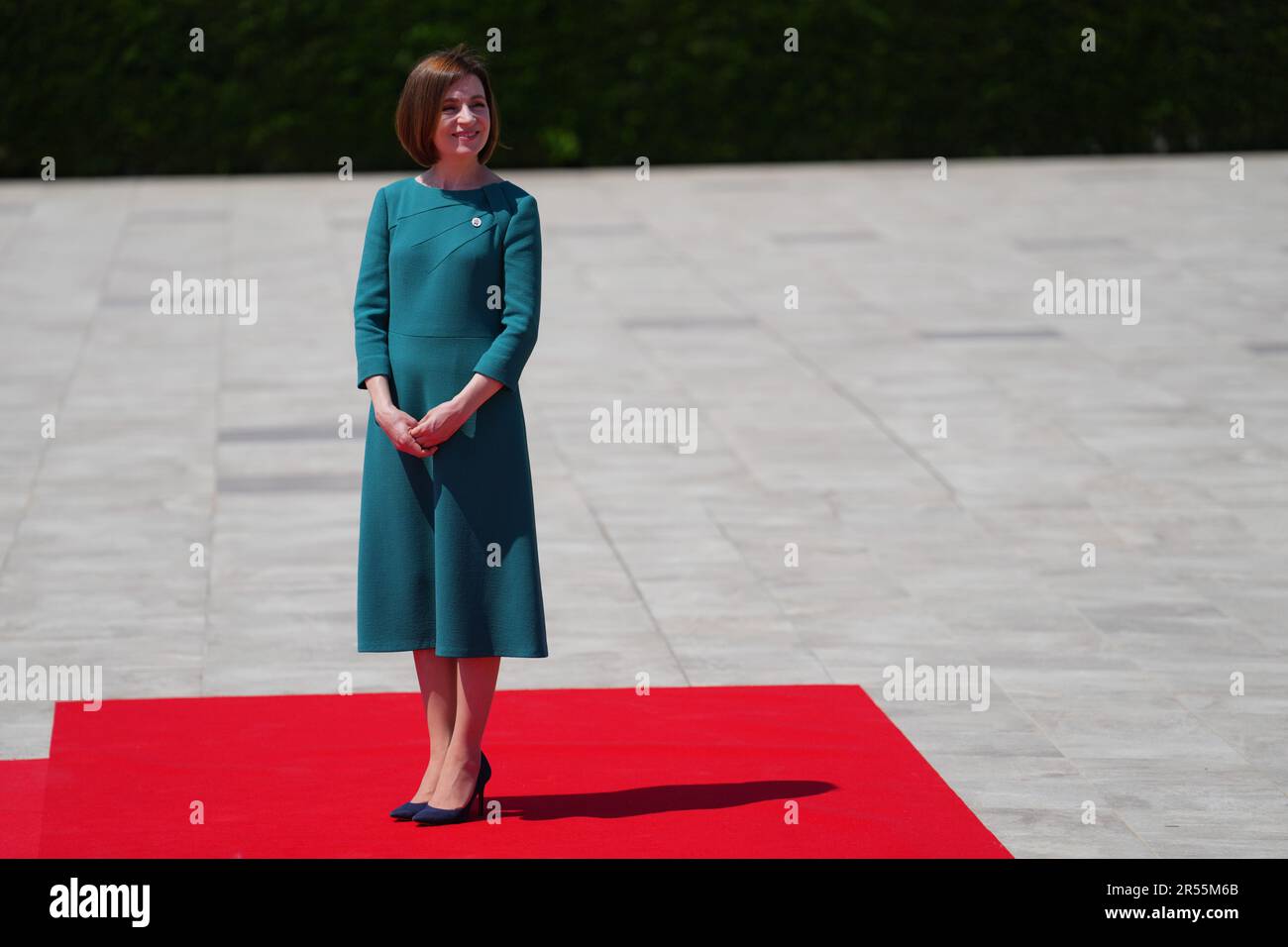 Président de la Moldova Maia Sandu avant le sommet de la Communauté politique européenne (CPE) au château de Mimi à Bulboaca, près de Chisinau, en Moldova. Le sommet semestriel a été créé l'année dernière après l'invasion russe de l'Ukraine, dans le but de rassembler un plus large ensemble de dirigeants européens au-delà des 27 membres de l'Union européenne. Date de la photo: Jeudi 1 juin 2023. Banque D'Images