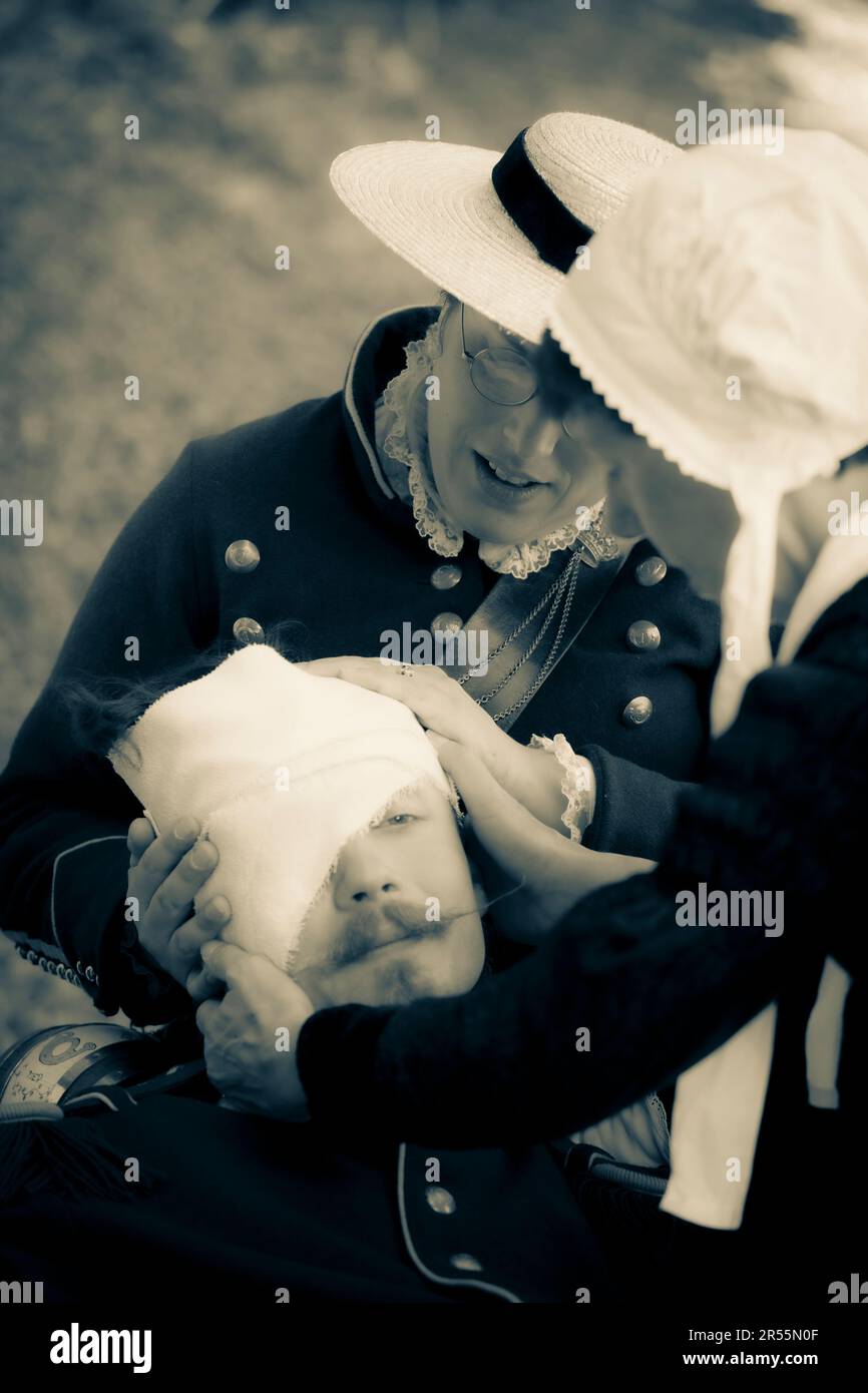 Cancale (Bretagne, Nord-Ouest de la France) : reconstitution historique d'un camp du deuxième Empire français pendant la campagne du Nouveau-Mexique Banque D'Images