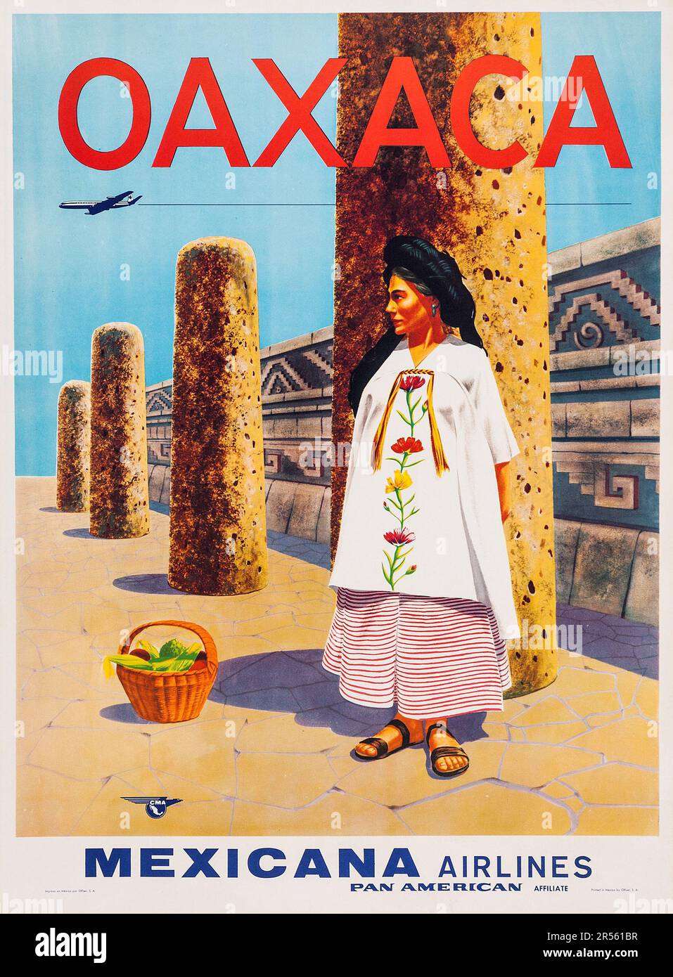 Oaxaca (Mexicana Airlines, Pan American 1960s). Affiche de voyage Pan Am Banque D'Images