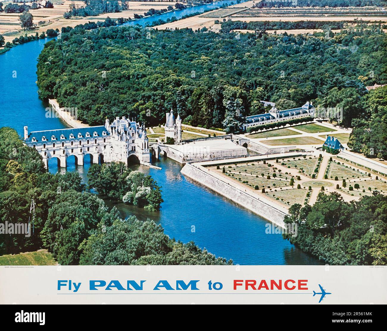 Poster de voyage, Pan American - Fly Pan Am en France, 1960s - Vallée de la Loire Banque D'Images