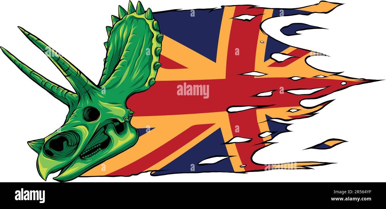 illustration vectorielle du crâne de triceratops avec drapeau du royaume-uni Illustration de Vecteur