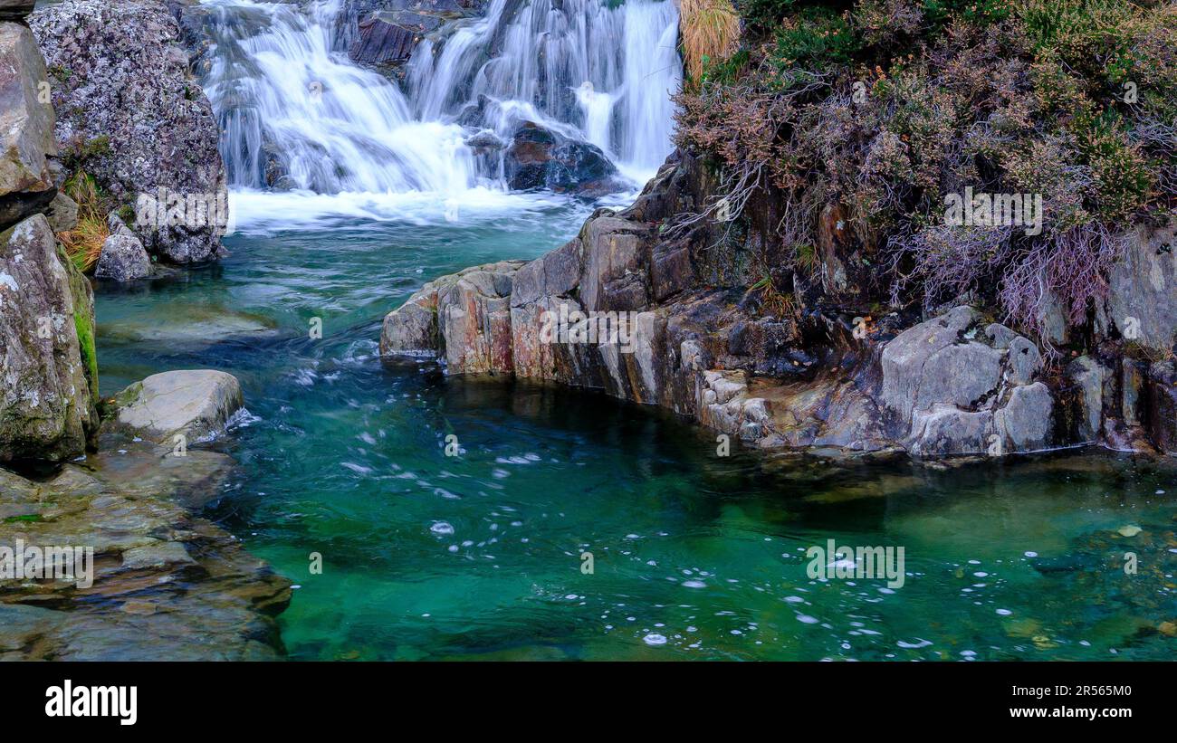 Snowdonia, pays de Galles - 1 novembre 2022 : les cascades au-dessus de Hafod-y-llan sur le chemin des Watkins jusqu'à Snowdon, pays de Galles Banque D'Images