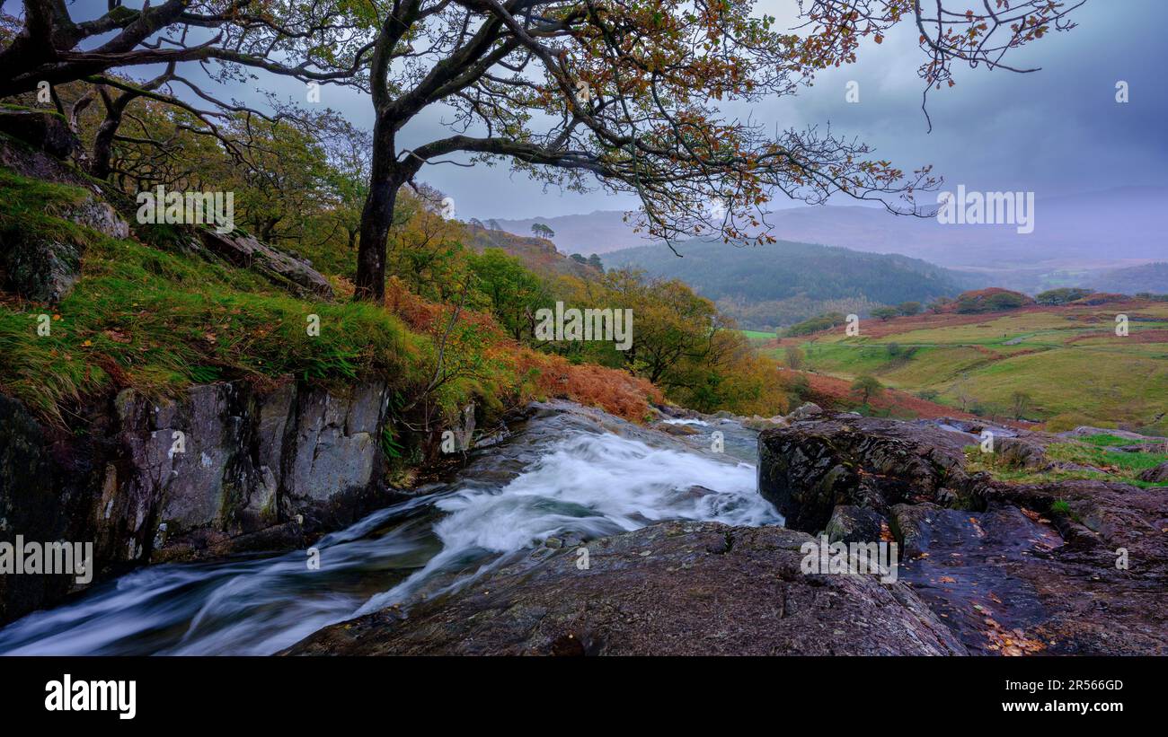 Snowdonia, pays de Galles - 1 novembre 2022 : les cascades au-dessus de Hafod-y-llan sur le chemin des Watkins jusqu'à Snowdon, pays de Galles Banque D'Images