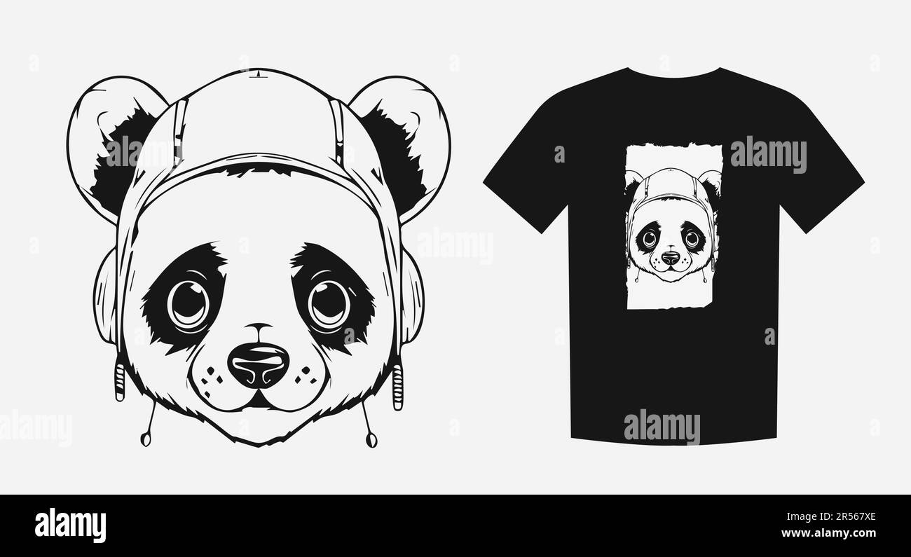 Dessin animé monochrome audacieux d'une tête de panda. Parfait pour les imprimés, les chemises et les logos. Accrocheur et élégant. Illustration vectorielle. Illustration de Vecteur
