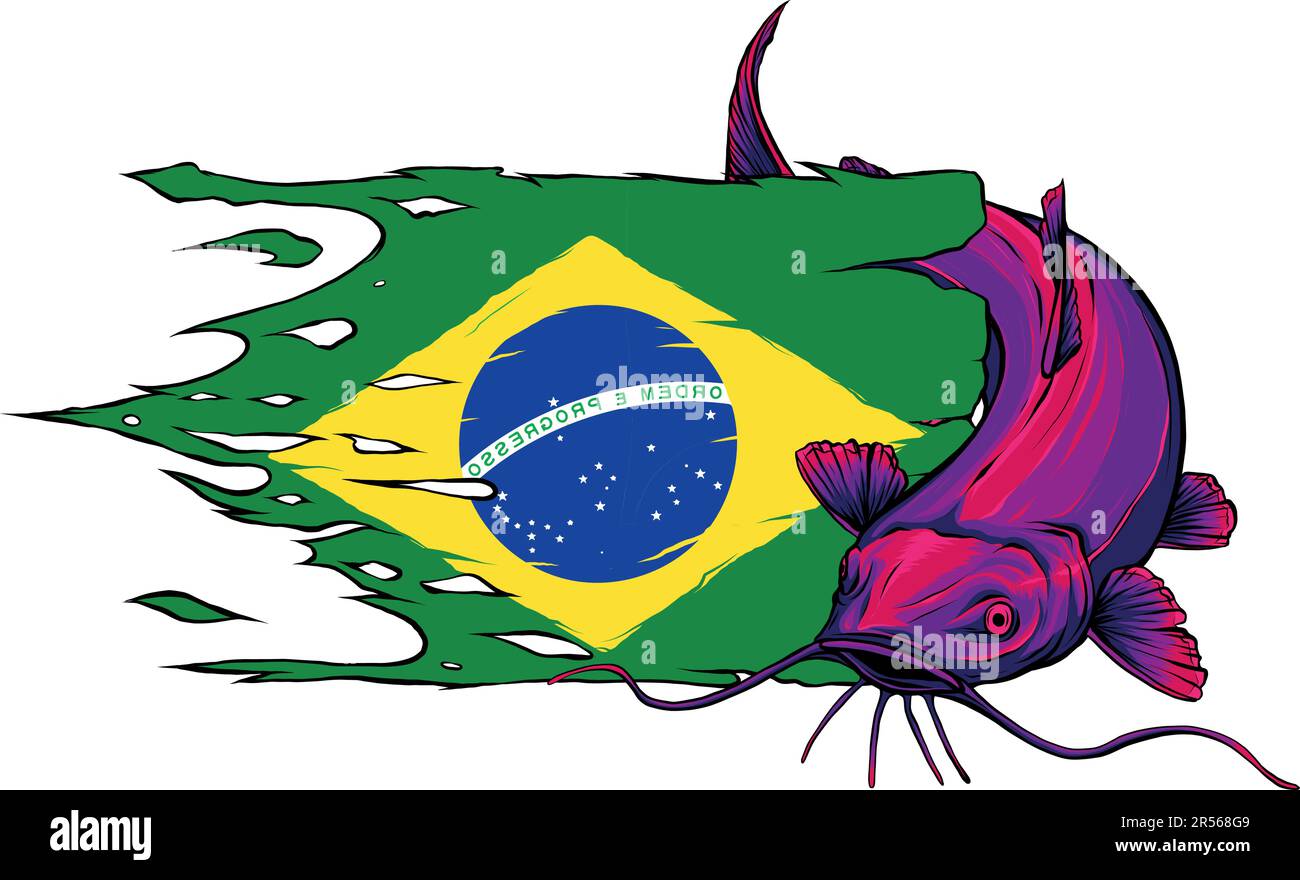 Illustration vectorielle de poisson-chat avec drapeau du brésil Illustration de Vecteur
