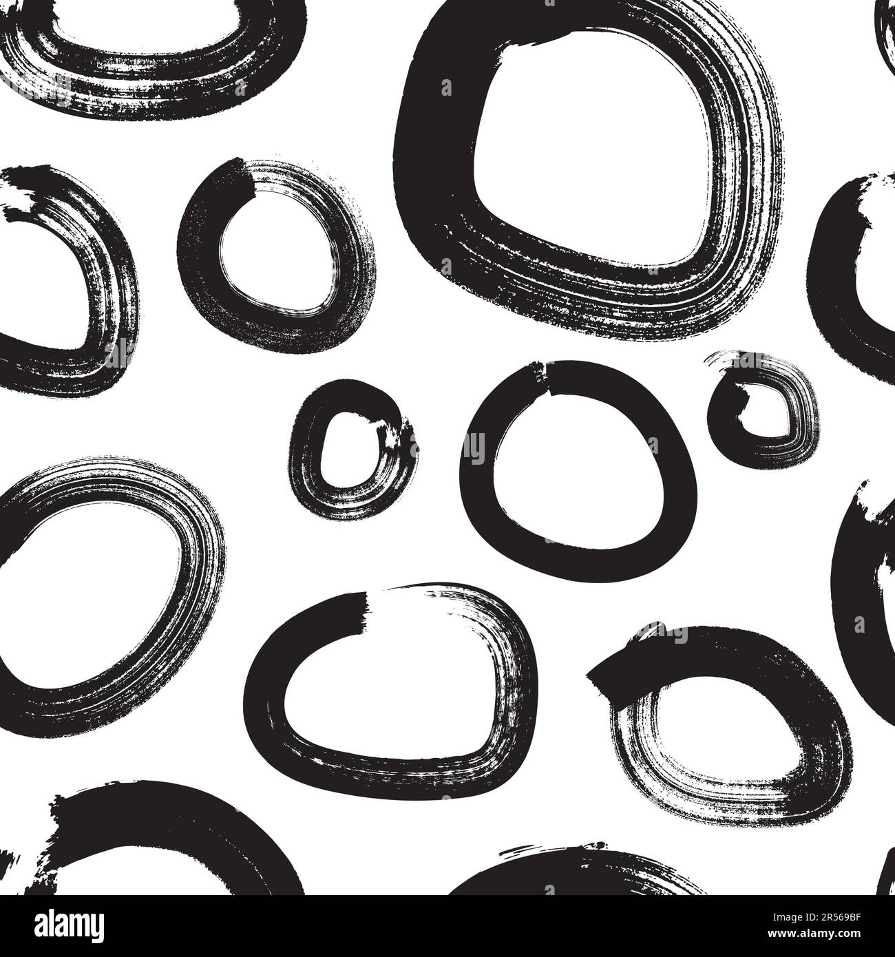Motif rond abstrait noir et blanc simple sans couture. Lignes de pinceau d'encre dessinées à la main Illustration de Vecteur