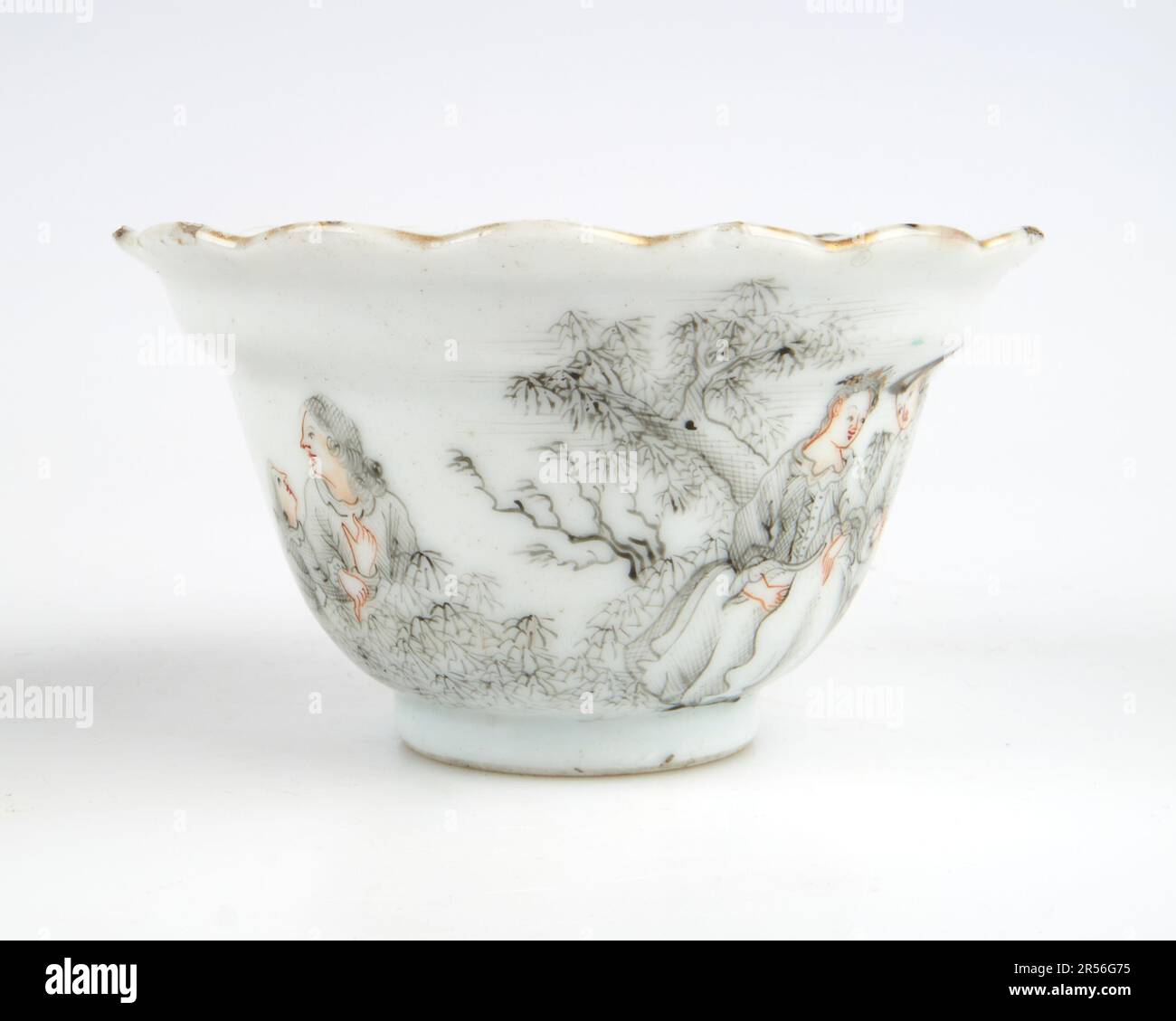 Ancien bol à thé chinois en porcelaine de grisaille datant de 18th ans Banque D'Images