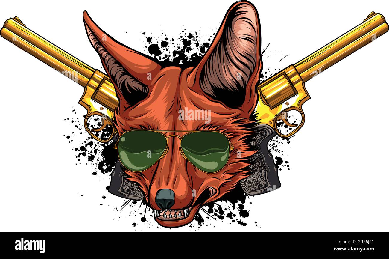 Illustration vectorielle de la tête Fox avec deux canons Illustration de Vecteur