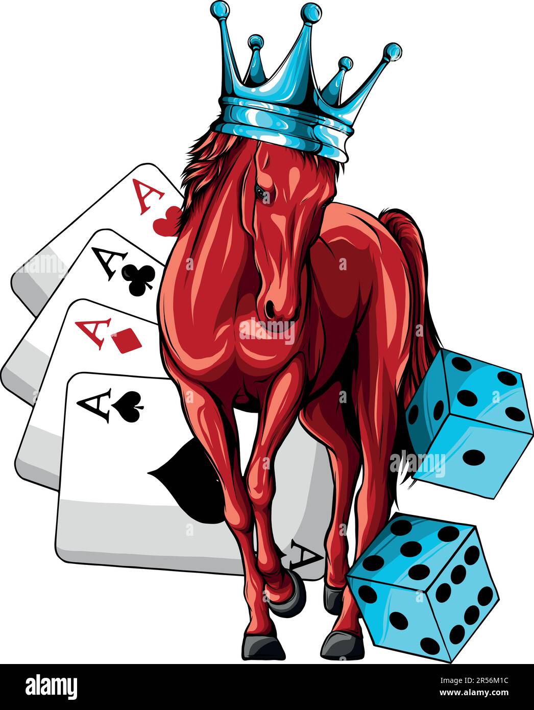 illustration vectorielle de cheval avec couronne et jeu de casino Illustration de Vecteur