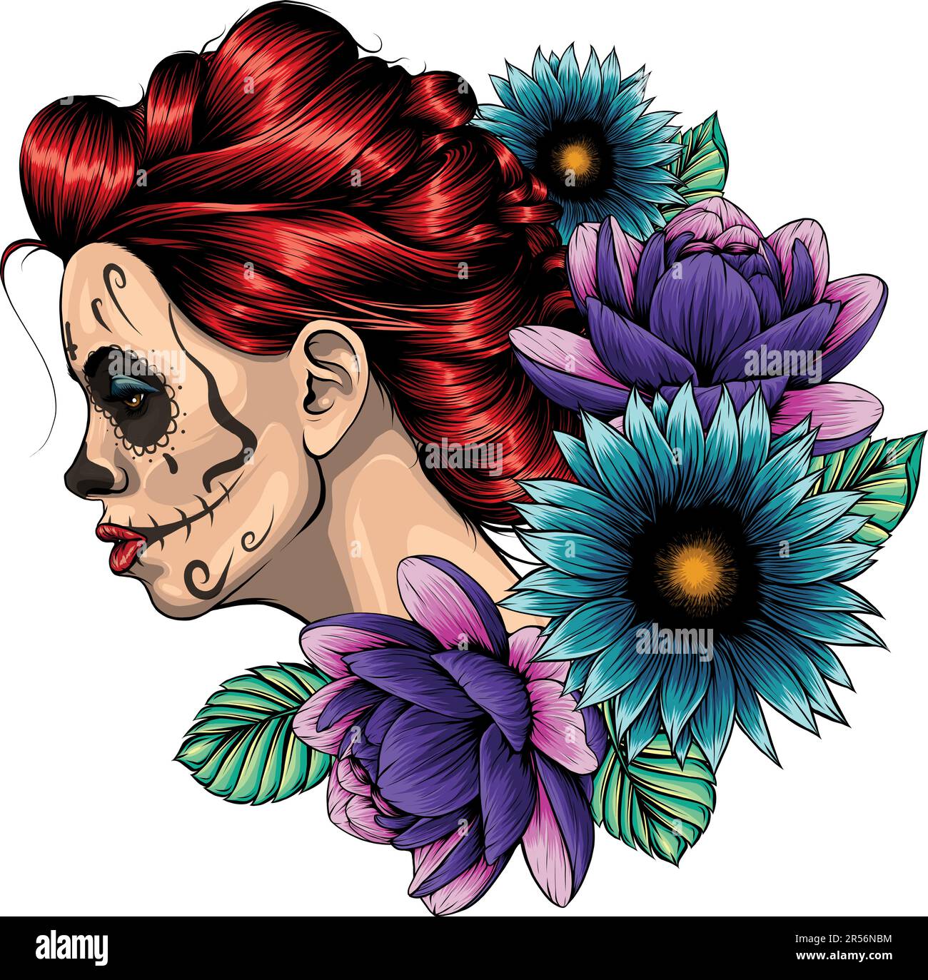 Illustration de la fleur de sucre de crâne de femme. Illustration de Vecteur