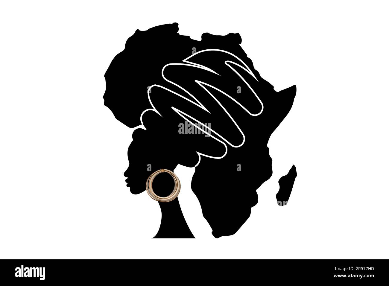 Afrique mère, portrait de femme africaine en turban ethnique, silhouette, carte du continent africain. Mois national de l'histoire des Noirs. Concept de vacances. Logo afro Illustration de Vecteur