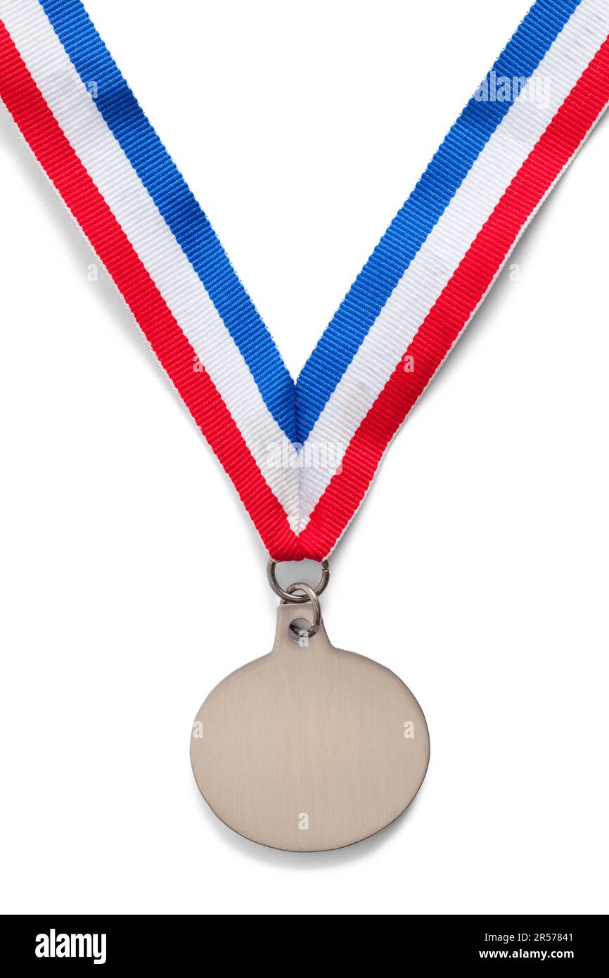 Médaille d'or vierge avec ruban découpé sur blanc. Banque D'Images