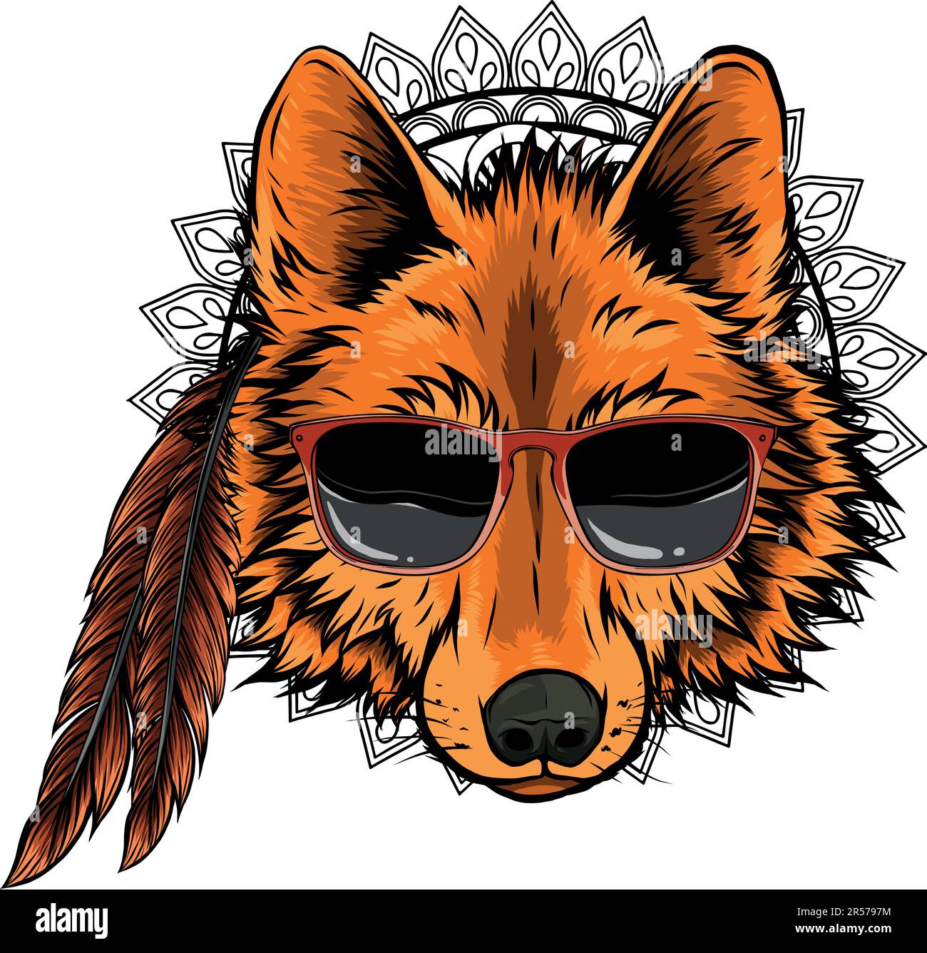 illustration vectorielle de la tête de loup avec lunettes de soleil Illustration de Vecteur